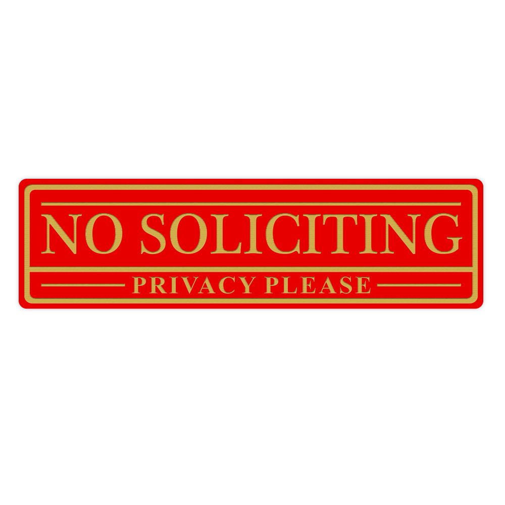 No Soliciting Privacy Please Sign - Medium Size, Red & Gold - Perfect for Home, Office & Business Door to Keep Unwanted Visitors Away