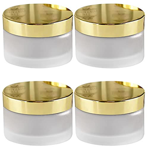 Devinez 4-Pack Round Frosted Glass Cosmetic Jars with Golden Lids & Inner Liners - 30g Travel-Size Refillable Containers for Makeup, Cream, Lotion, Sugar Scrubs, Eyeshadow, Jewelry Storage - Perfect for Home Organization & Travel Beauty Essentials