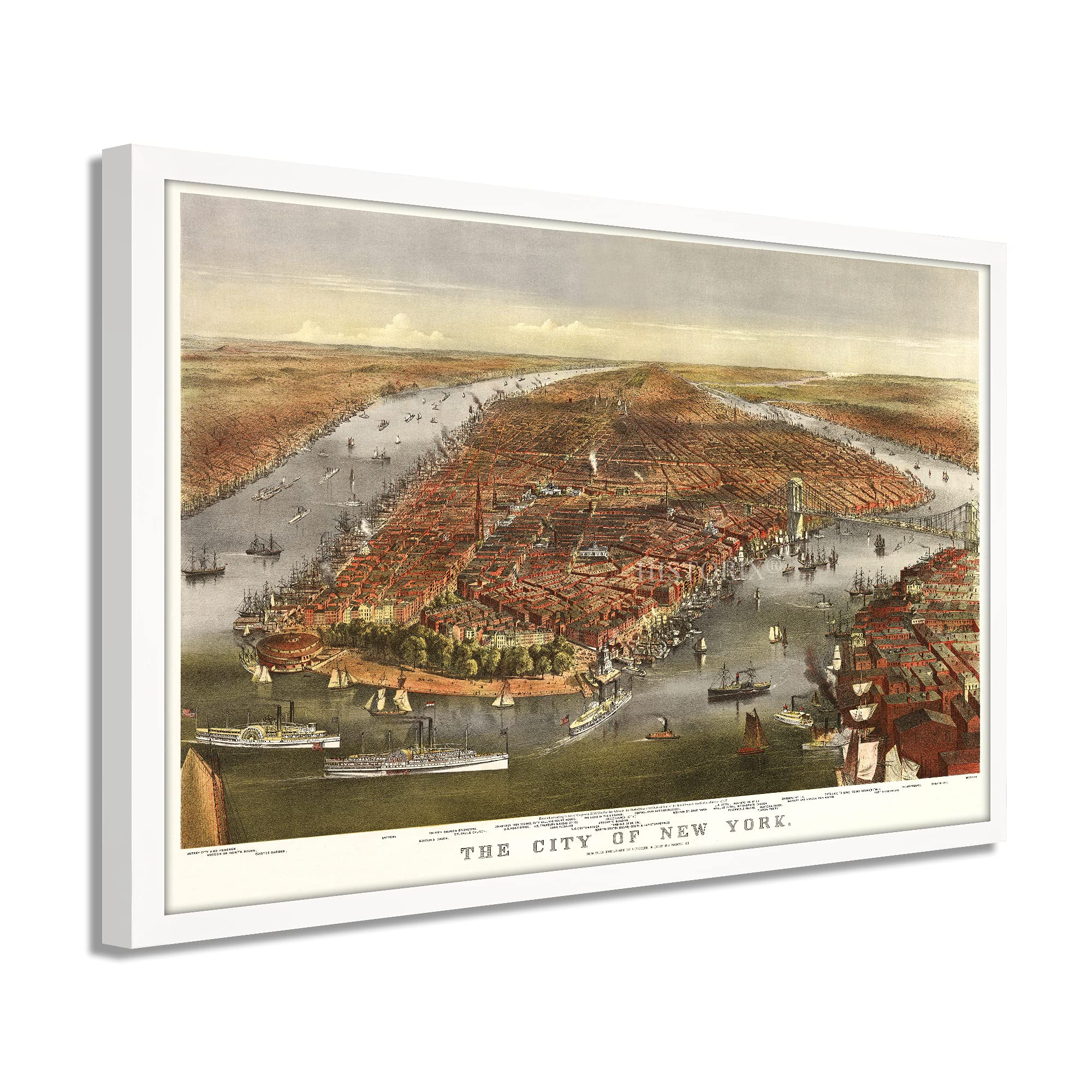 Vintage 1870 New York City Map Poster - 26x38 Inch Framed Wall Art - Restored Historical NYC Decor - Perfect for Home Office, Living Room & Classroom Decorations