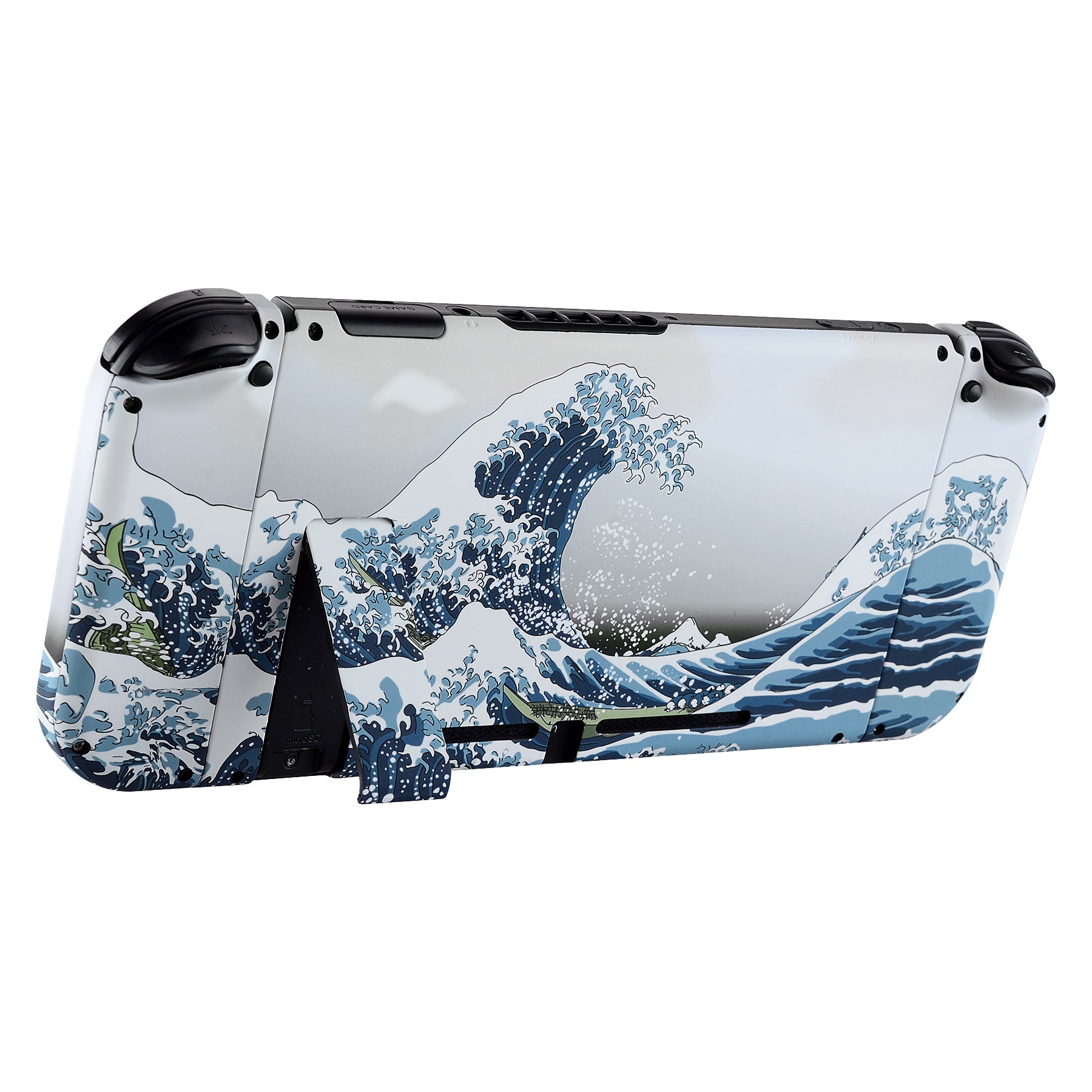 eXtremeRate Soft Touch Grip The Great Wave Back Plate for Nintendo Switch - DIY Replacement Shell with Full Button Set - Upgrade Your Joycon Controller Housing - Perfect for Gaming, Travel & Home Entertainment