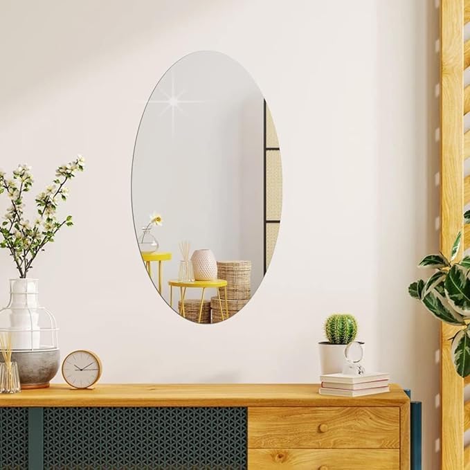 HUBTURE Oval Adhesive Wall Mirror Stickers - 20 x 30 cm Unbreakable Plastic Mirror Decals for Bathroom, Bedroom & Living Room - 2 Pack - Perfect for Home Decor, Vanity Makeup & Space Enhancement