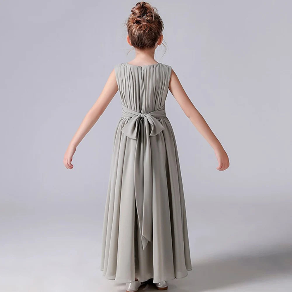 Elegant Pleated Flower Girl Dress with Sash - Kids Wedding Gown, Party Dress, Pageant Outfit for Special Occasions & Formal Events