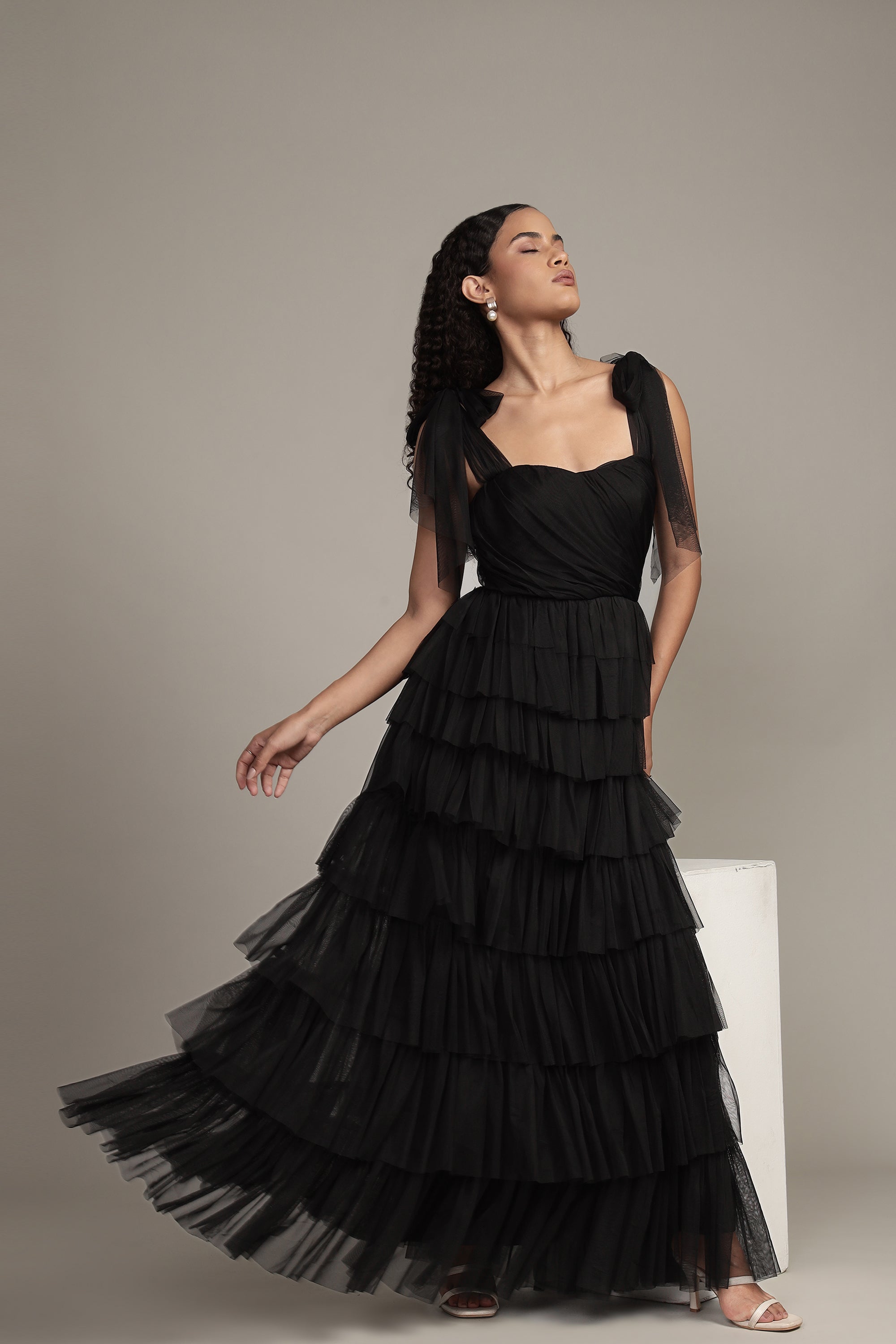 Elegant Ophelia Black Maxi Dress with Adjustable Tie Detail - Perfect for Weddings, Parties & Evening Events