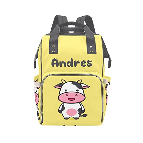 Personalized Yellow Cow Diaper Backpack for Travel & Nursing - Baby Essentials