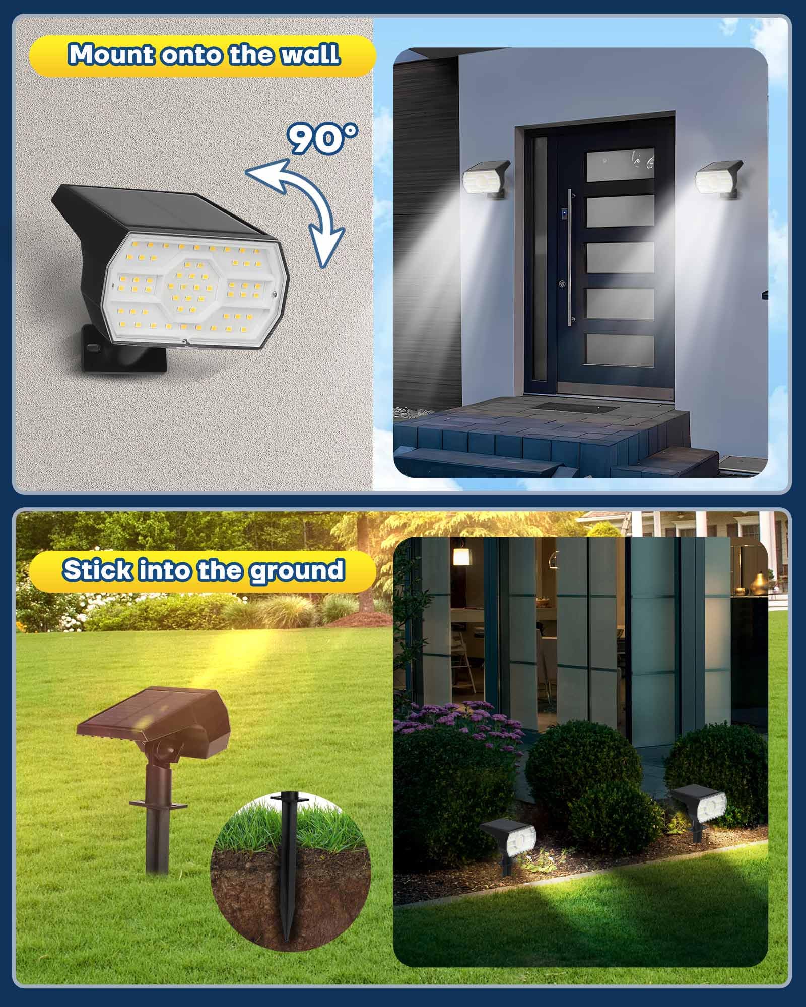 Kaxiida Solar Lights Outdoor Waterproof IP68 - 56LED Solar Powered Spot Lights with 3 Lighting Modes for Yard, Patio, Garden, Pathway & Landscape - Perfect for Dusk to Dawn Outdoor Lighting & Home Security