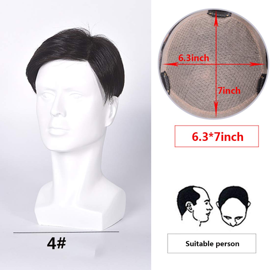 Natural Black Human Hair Toupee for Men with Hair Loss - Slik Base 6.3x7inch Clip-in Hair Topper & Hairpiece Extension | Perfect for Daily Wear, Special Occasions & Hair Volume Enhancement