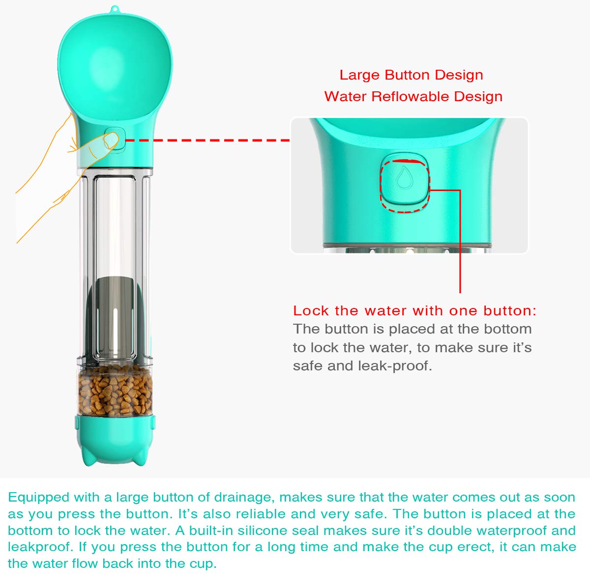 Portable Dog Water Bottle with Bowl & Eco Bag - 500ml Lightweight Leakproof Pet Water Dispenser for Walking, Hiking, Travel - Includes Shovel & Dog Food Container (Blue) - Perfect for Outdoor Adventures & Daily Walks