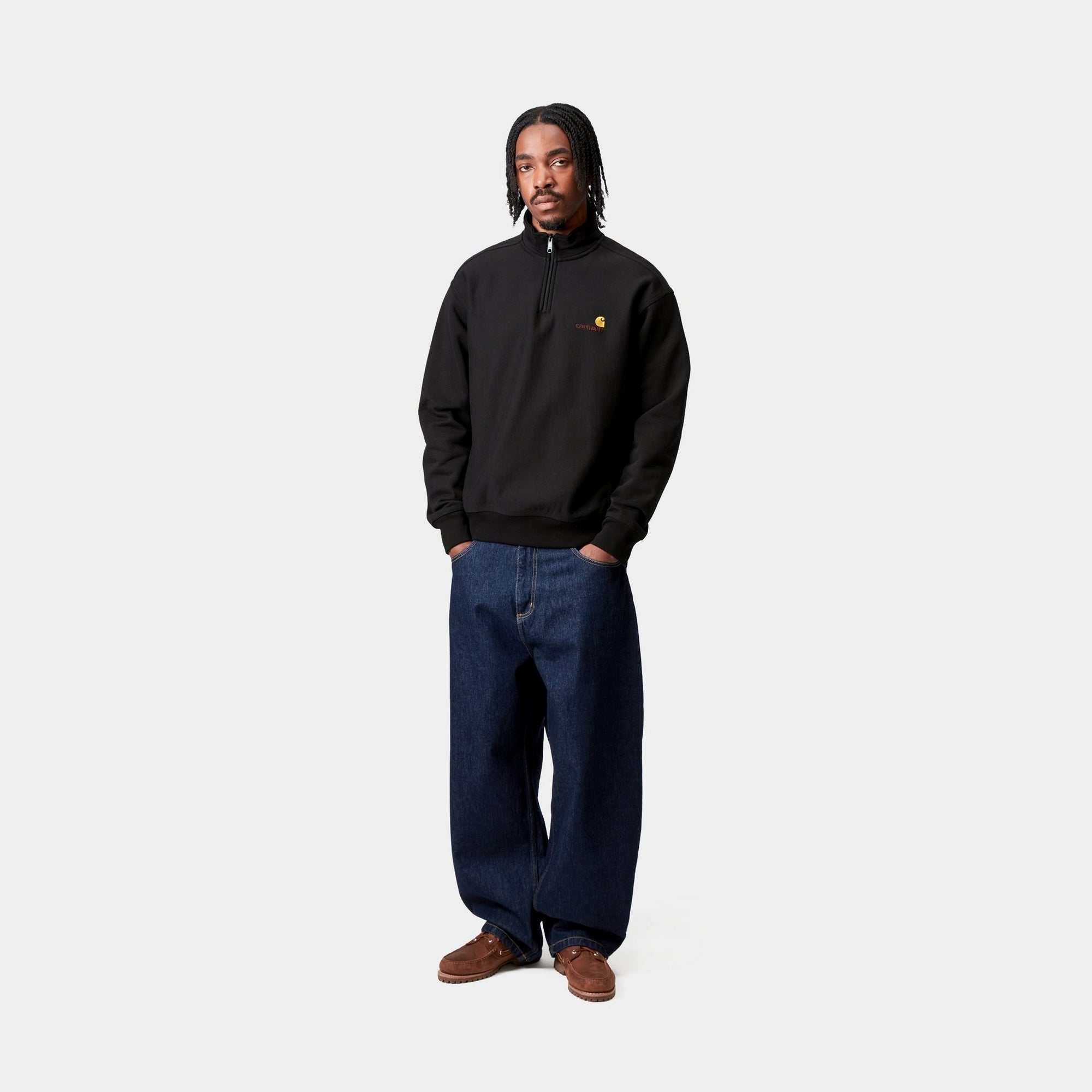 Half Zip American Script Sweatshirt for Men & Women | Black Pullover Hoodie - Casual Streetwear for Fall & Winter | Perfect for Gym, Running, and Everyday Wear