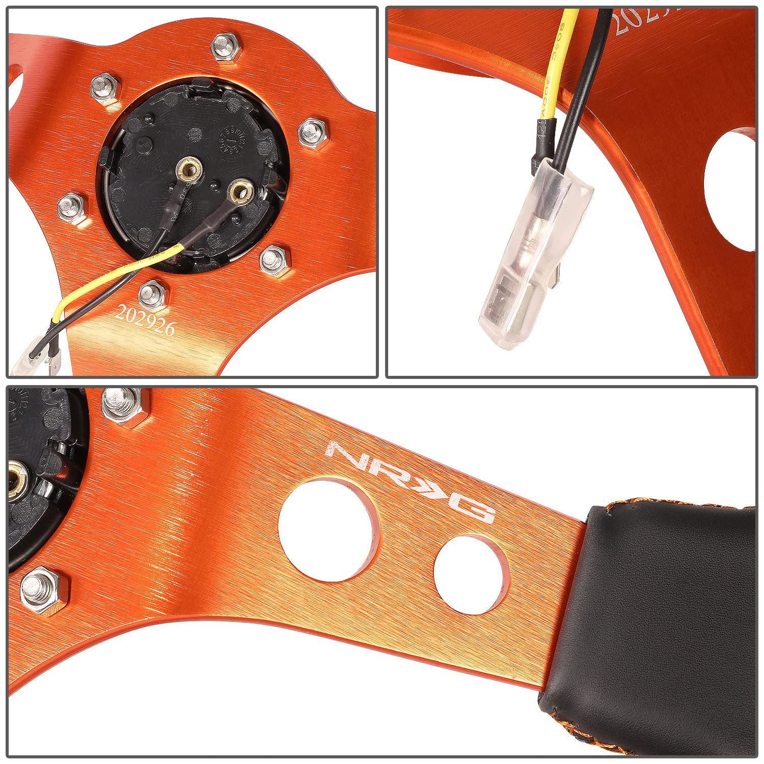 NRG Innovations RST-006OR 3-Spoke Racing Steering Wheel with Cutout Holes - Black Leather & Orange Stitching - 6X70mm Bolt Pattern - Includes Horn Button - Perfect for Drifting, Track Racing & Car Enthusiasts