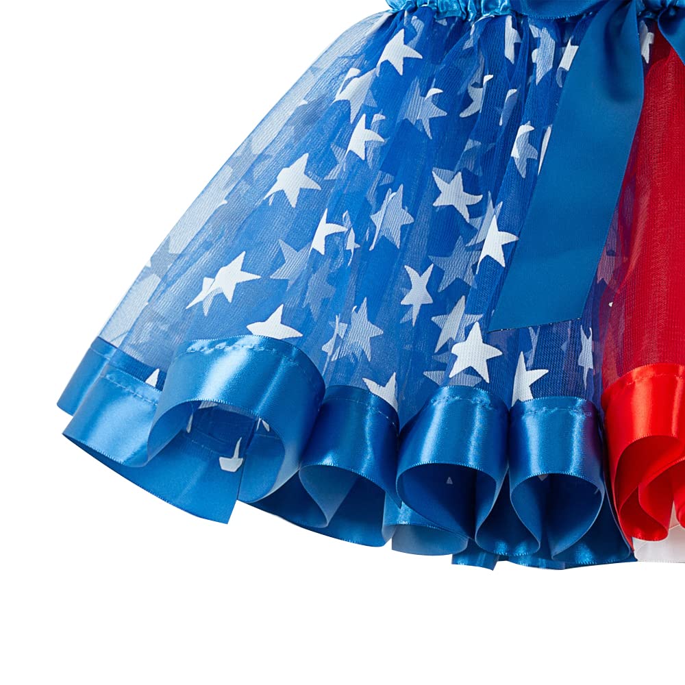 4th of July Girls Patriotic Tutu Skirt Set - Red White Blue US Flag Skirt with Star Necklace & Hair Bows - Perfect for Independence Day Parades, Parties & Photo Shoots
