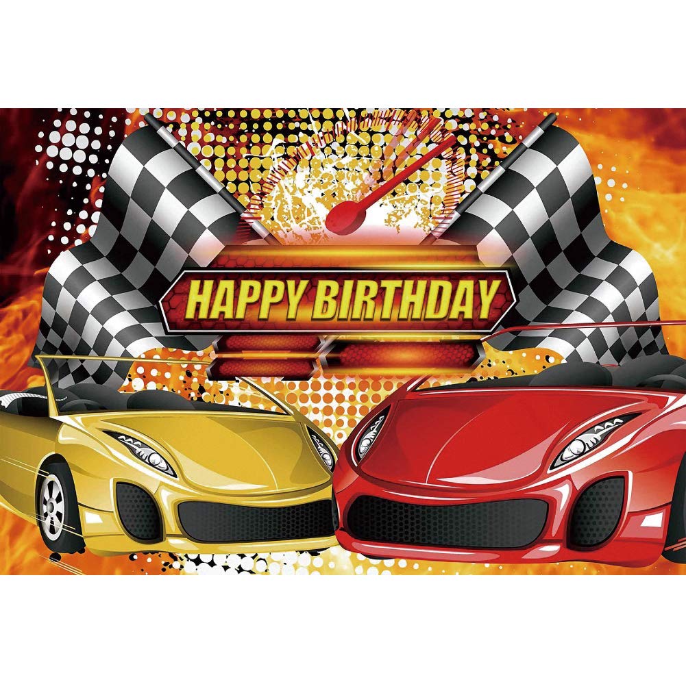 Yeele 5x4ft Racing Car Backdrop - Red & Yellow Champion Flag Photo Background for Birthday Parties, Cake Tables, Wall Decor | Studio Props for Boys, Kids & Adults | Perfect for Car-Themed Events, Photography Sessions & Celebrations