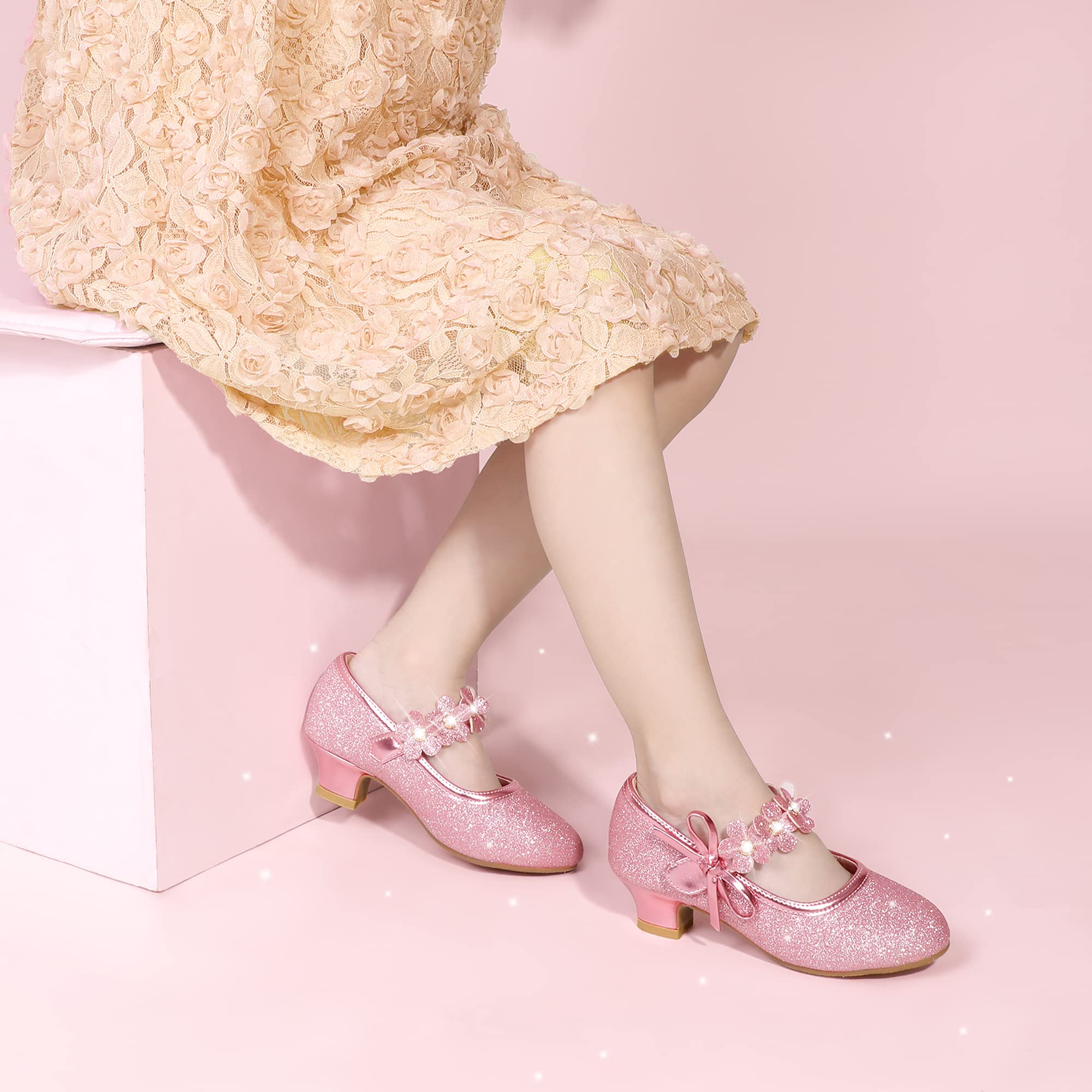 PANDANINJIA Girls Dress Shoes for Wedding & Party | Toddler Heels Pumps