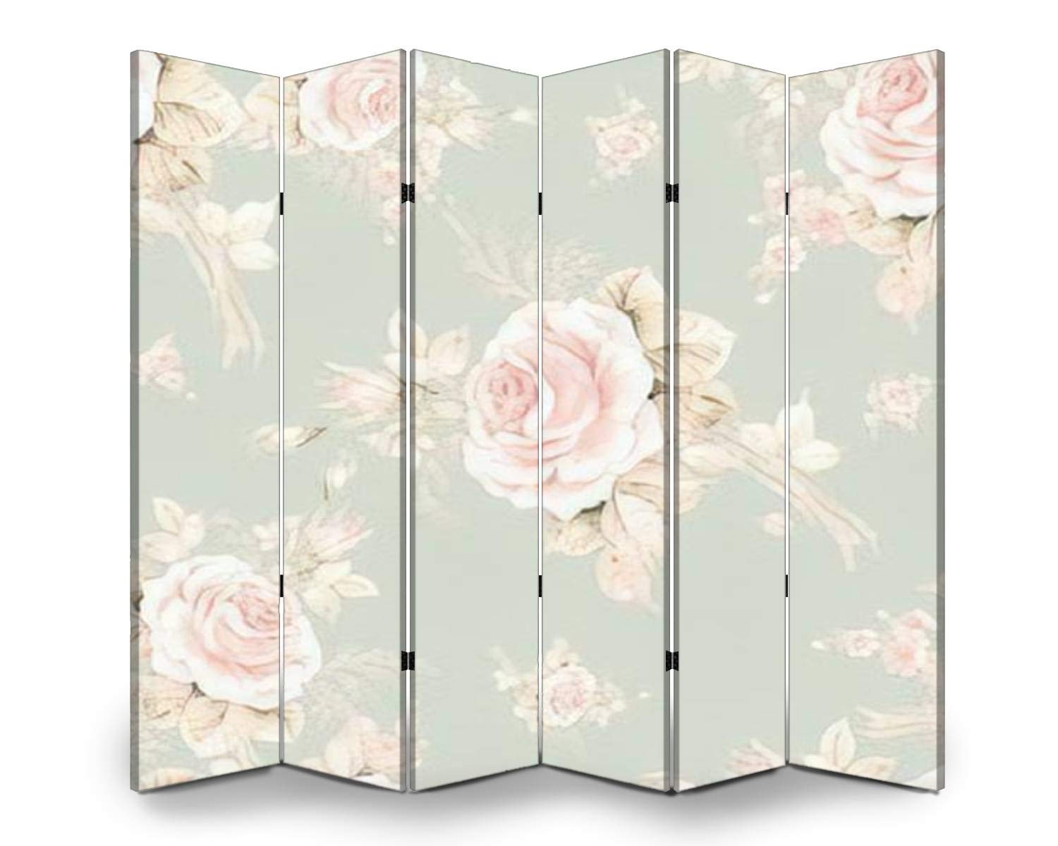 Wooden Screen Room Divider with Watercolor Rose Bud Pattern - 6-Panel Folding Privacy Partition with Dual-Sided Canvas Design for Home, Office & Event Decor | Perfect for Living Rooms, Bedrooms and Studio Spaces