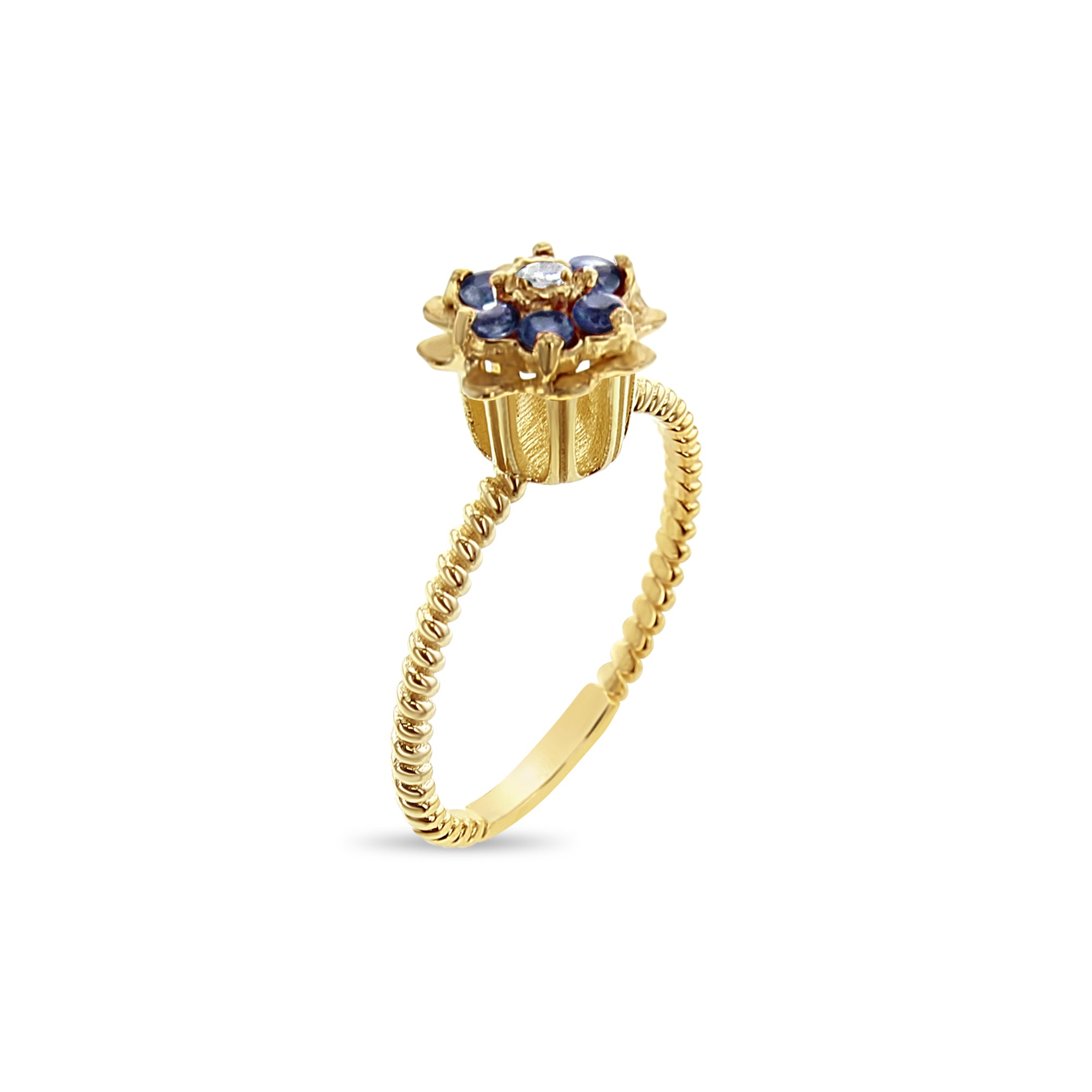 14K Yellow Gold Sapphire Tulip Flower Ring for Women - Elegant Floral Jewelry for Weddings, Anniversaries & Special Occasions
