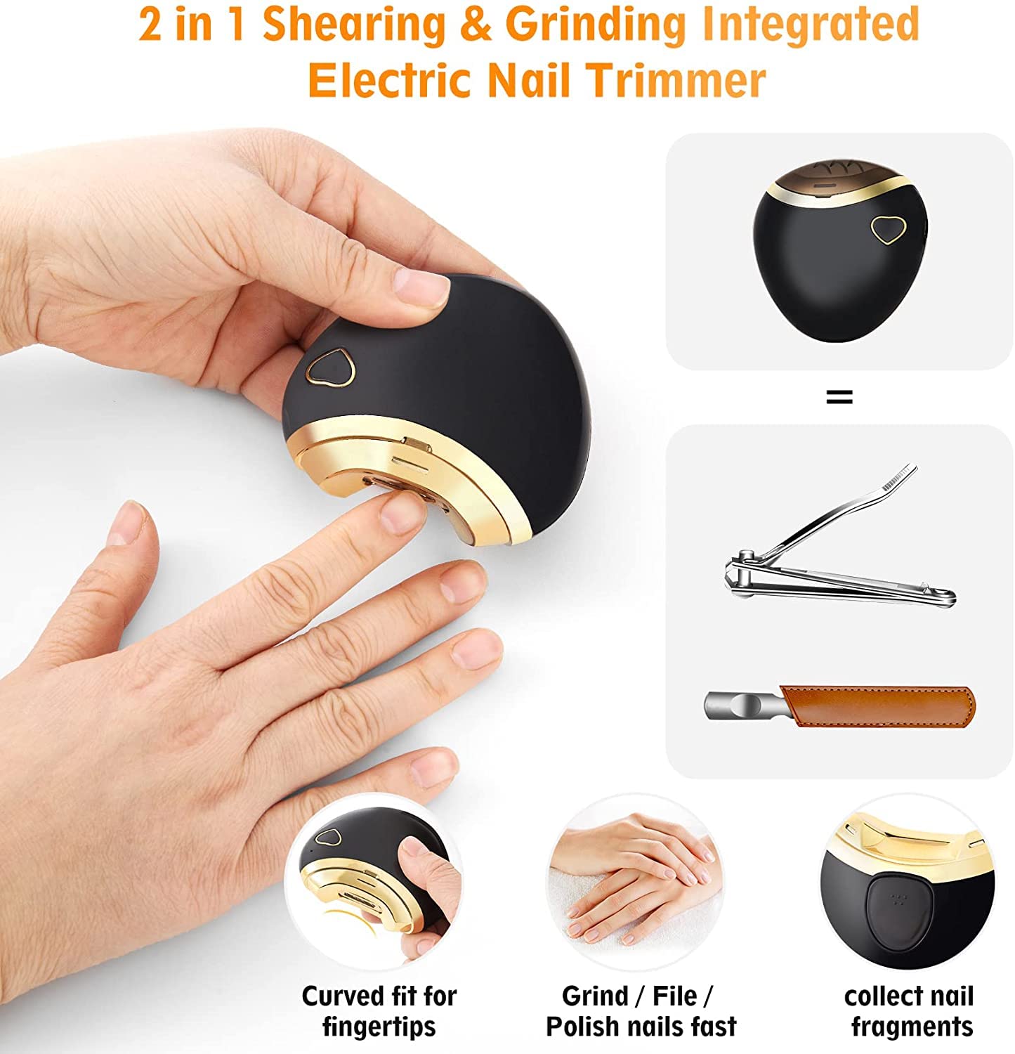 Electric Nail Clipper for Baby & Adults - Rechargeable Safe Fingernail Trimmer for Newborn, Kids, Toddler & Elderly | Pain-Free Toe & Nail Care with LED Light | Perfect for Home, Travel & Manicure (Black) MJQ-2021