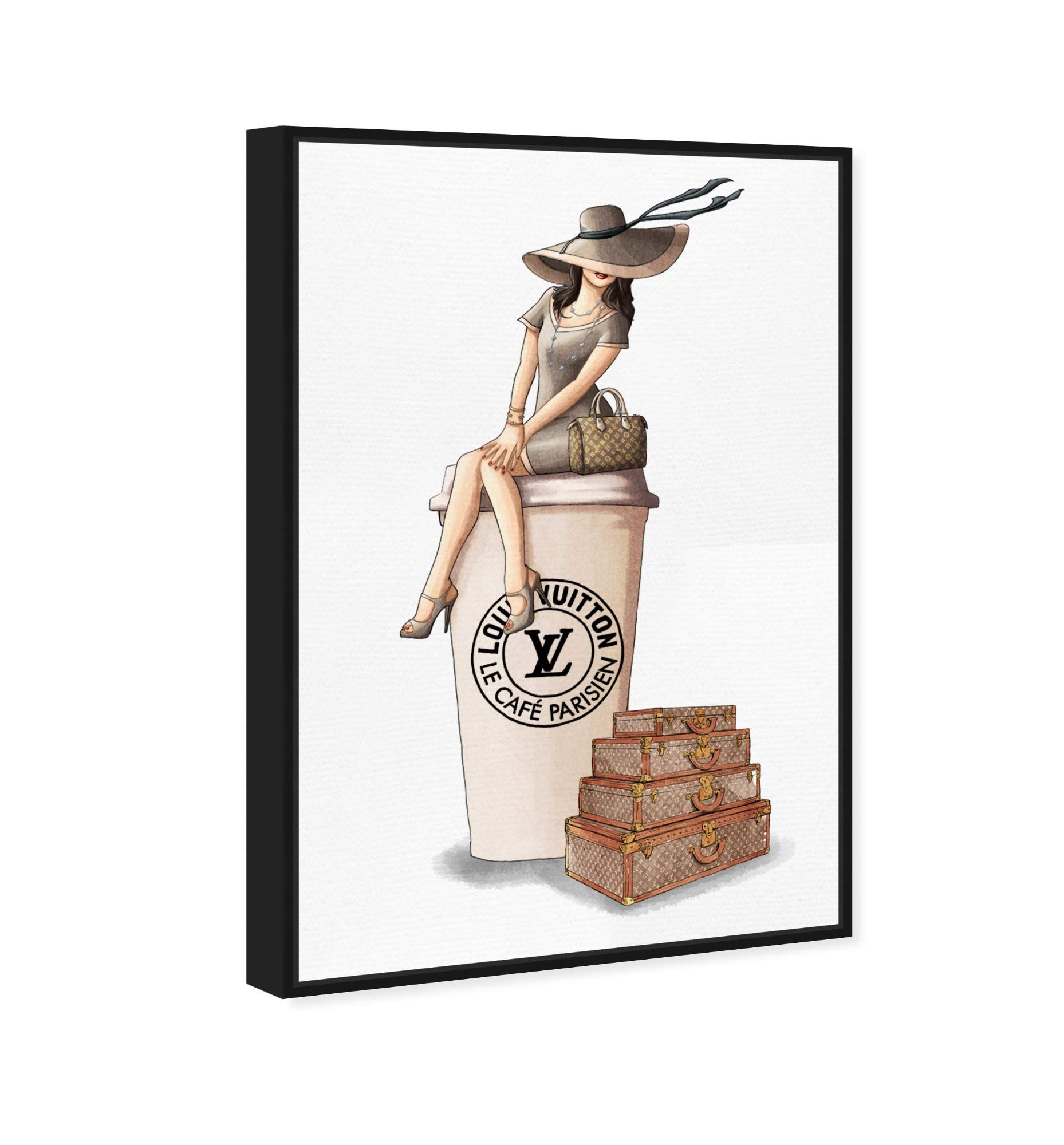 Oliver Gal Artist Co. 'Cafe au Lait Paris Dark' 40x60 Inch Framed Wall Art Canvas Print - Fashion & Glam Travel-Themed Home Decor in Brown & White | Perfect for Living Room, Bedroom or Office Wall Decor