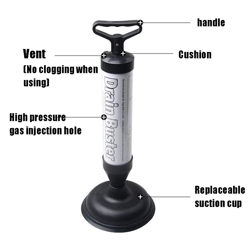 High-Pressure Air Drain Blaster & Toilet Plunger with Enlarged Suction Cup - Telescopic Pipe Cleaner for Clogged Sinks, Floor Drains, Bathroom, Kitchen - Powerful Drain Unclogging Tool for Home & Commercial Use