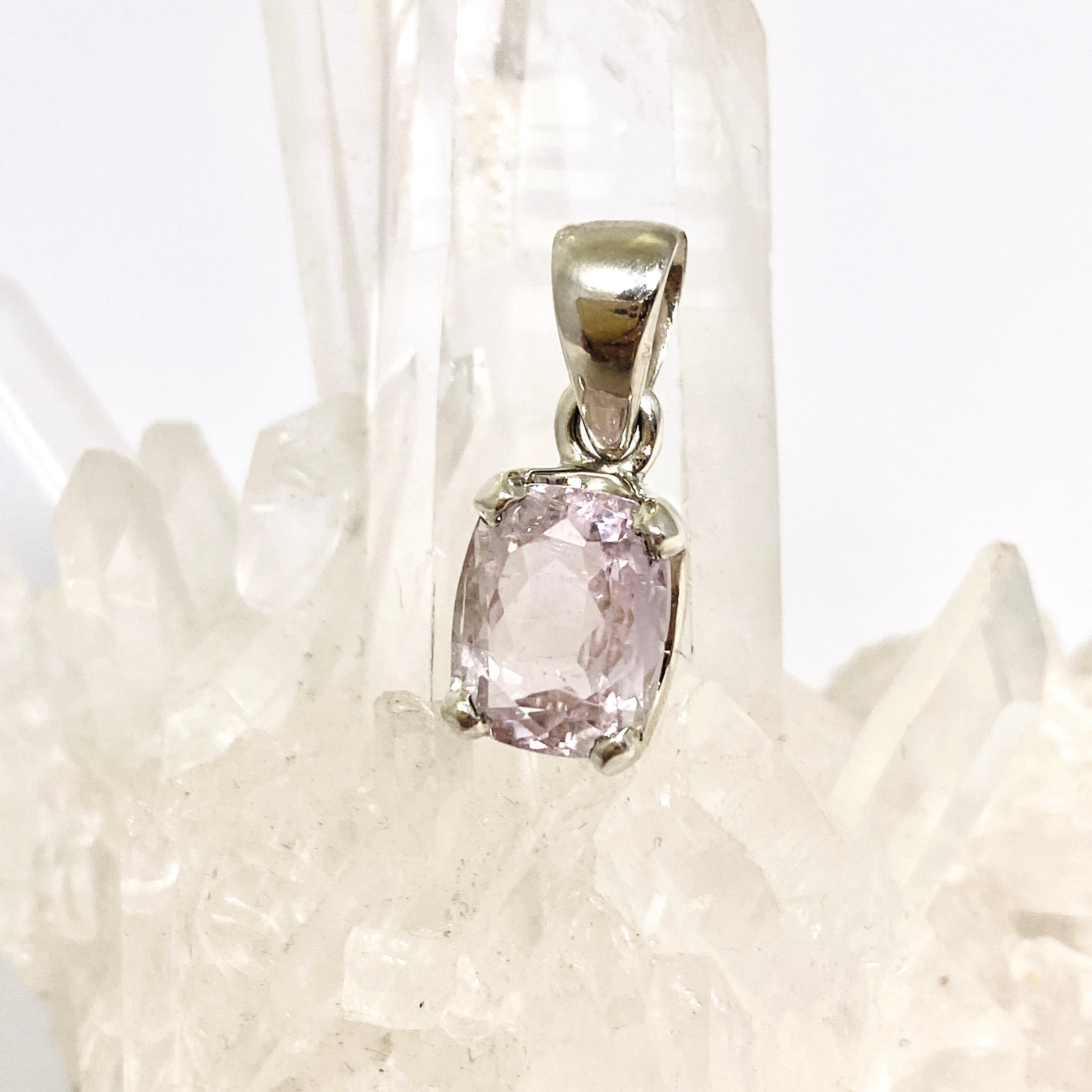 Kunzite Rectangular Faceted Pendant Necklace - PPGJ880 | Elegant Jewelry for Women, Perfect for Weddings, Parties & Special Occasions