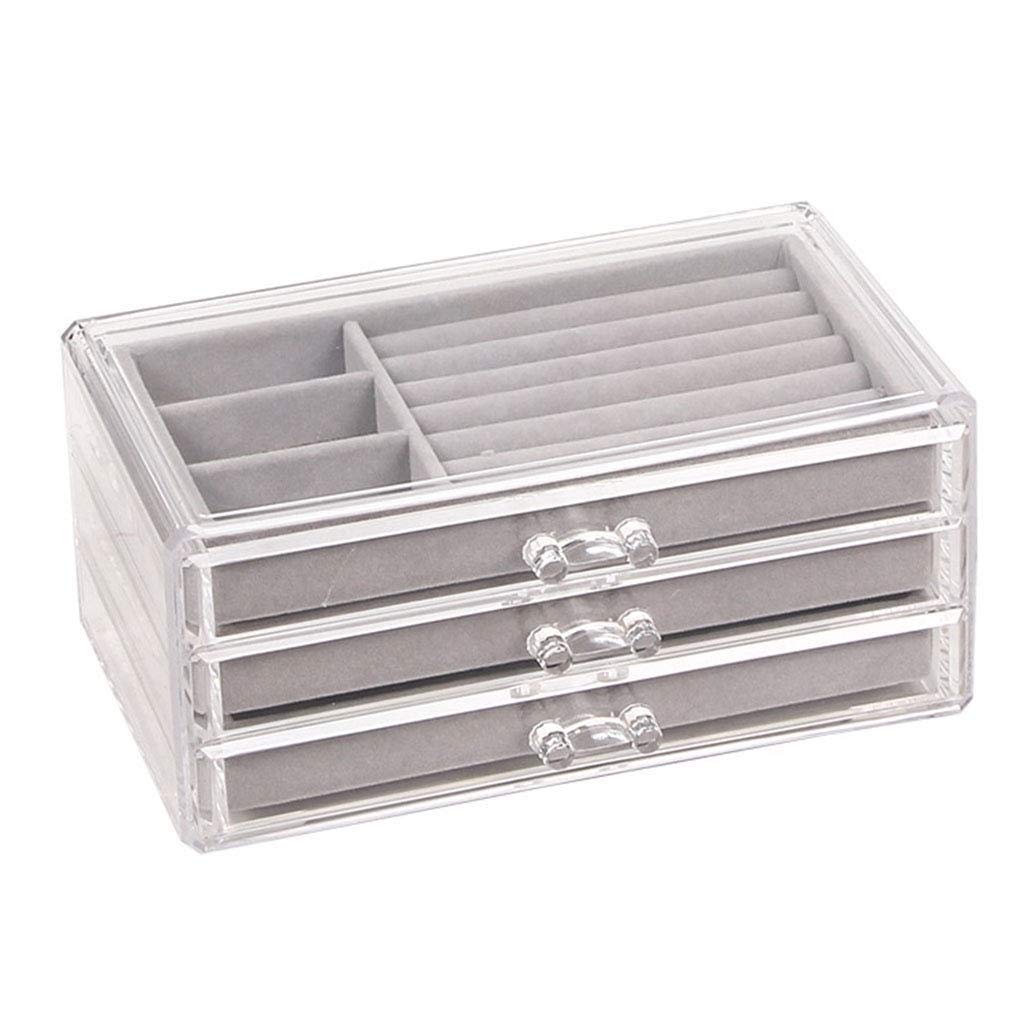 Elegant 3-Drawer HOLPPO Jewelry Box - Velvet Lined Acrylic Organizer for Earrings, Rings, Necklaces & Bracelets | Perfect for Bedroom Vanity, Travel & Gift Giving