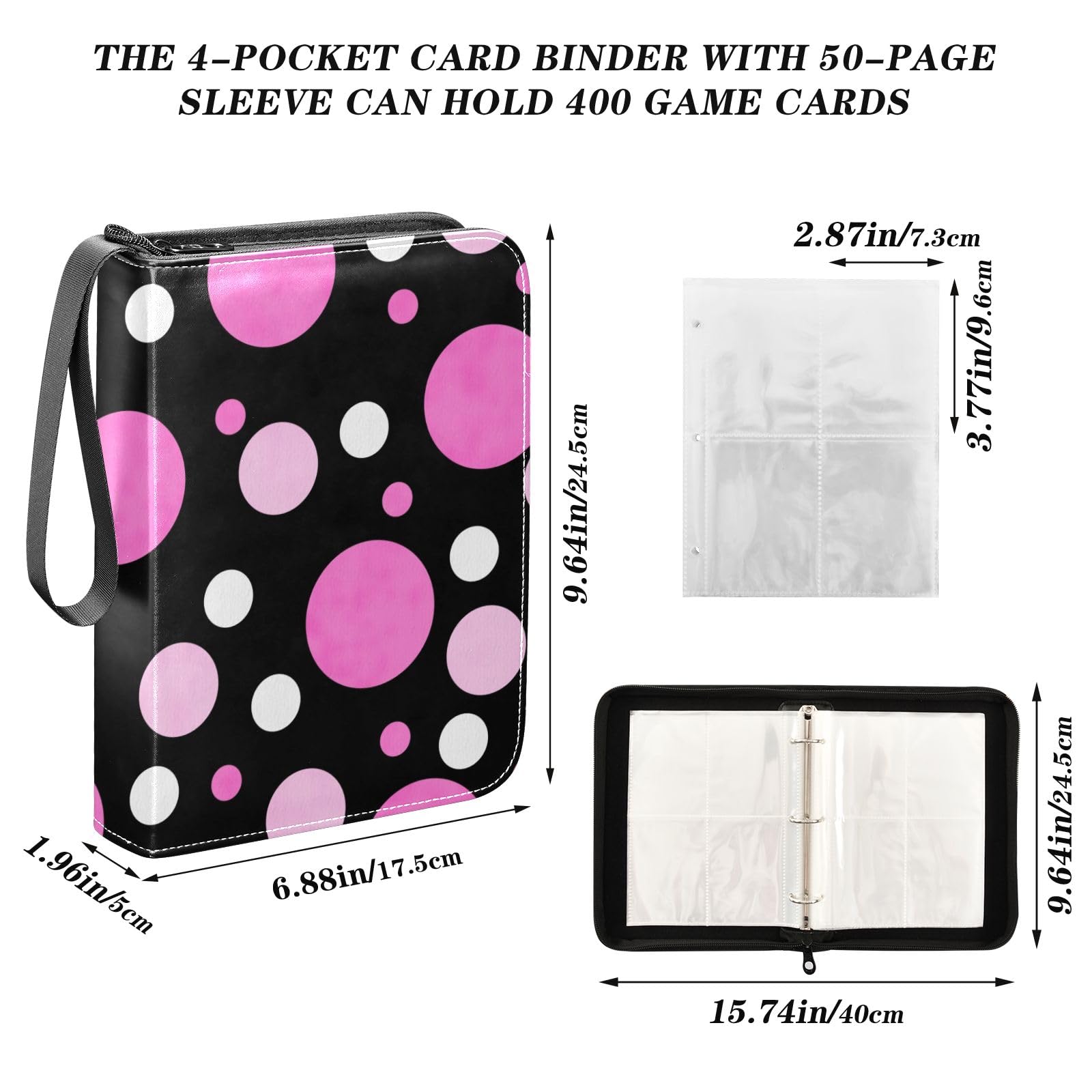 Pink Polka Dot 3 Ring Binder for Collectors - Holds 400 Sports & Game Cards - Premium Card Storage Solution for Trading Cards, TCG, and Collectibles - Perfect for Organizing Pokemon, MTG, and Baseball Cards at Home or Tournaments