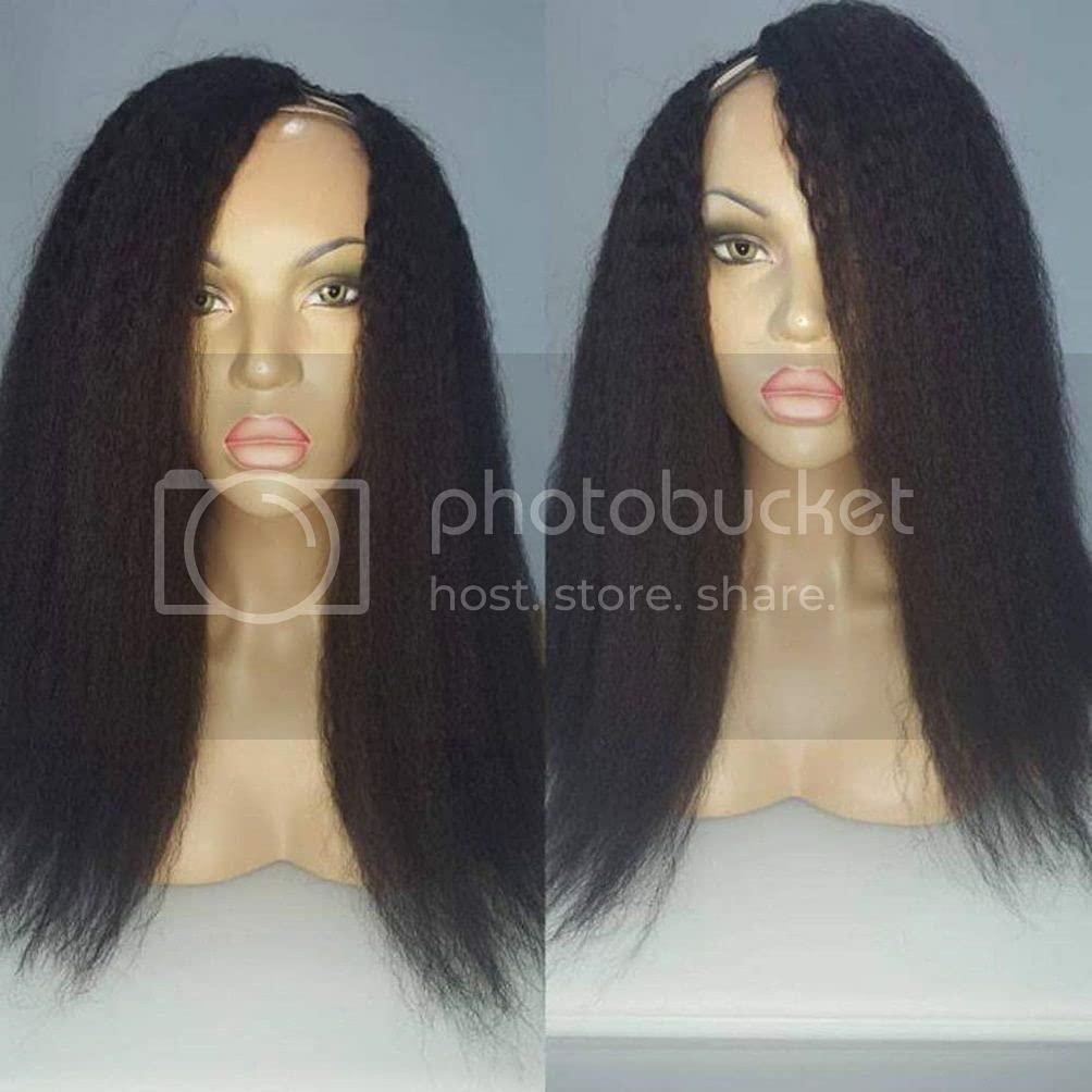Kinky Straight U Part Human Hair Wigs 1X4 Opening - 9A Brazilian Virgin Human Hair (130% #1 Jet Black, 20