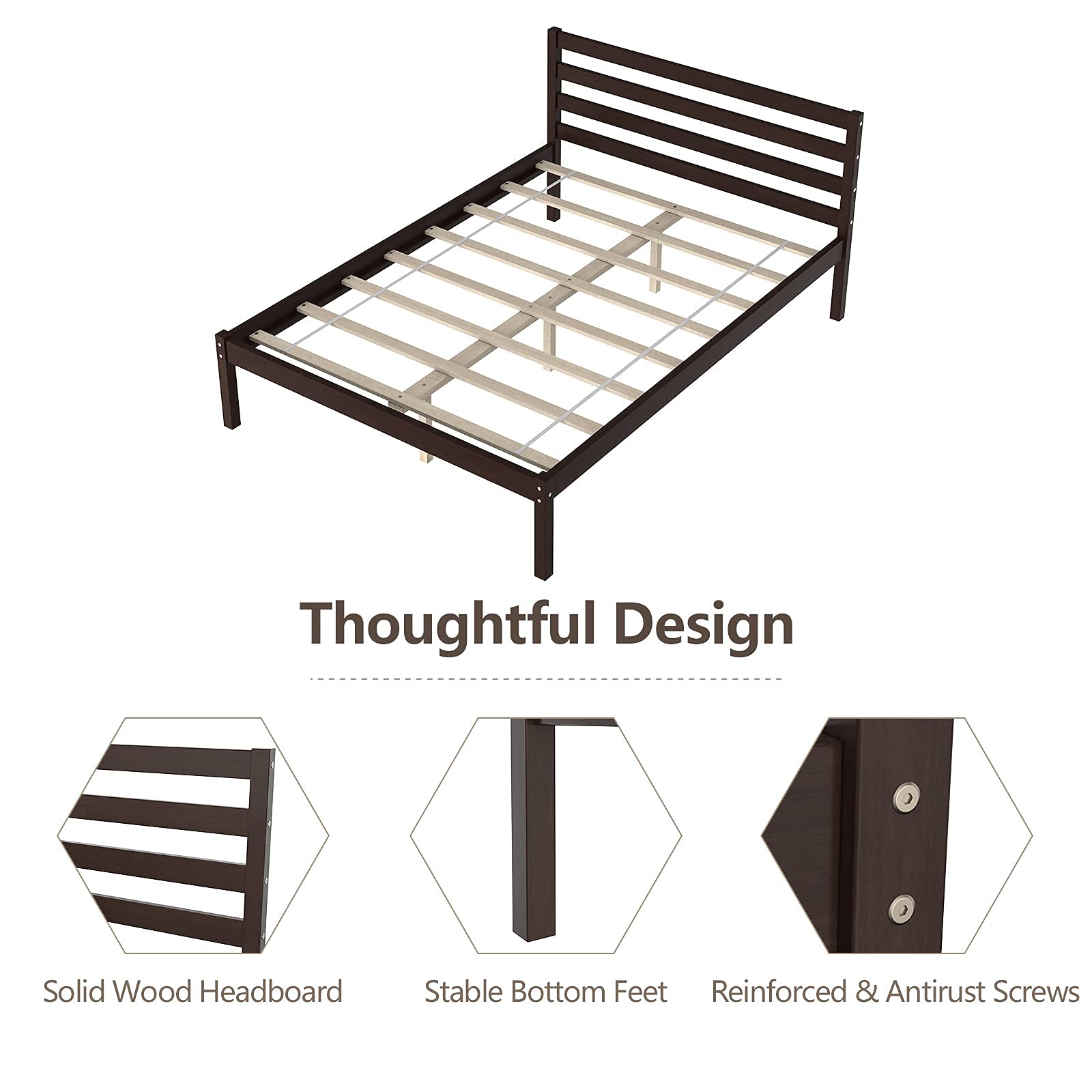 Giantex Full Size Wood Platform Bed Frame with Paneled Headboard - Sturdy Wood Slat Support, No Box Spring Needed, Espresso Finish - Perfect for Modern Bedrooms, Guest Rooms & Dorm Rooms