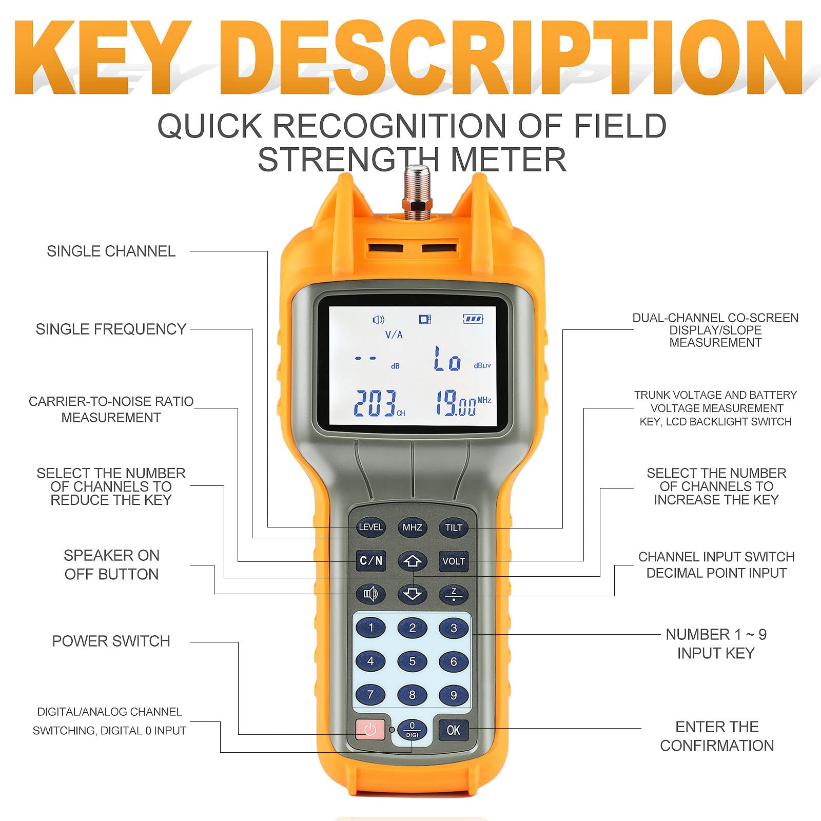 AUGOCOM® CATV Cable Tester - Coaxial Cable Tracer & Continuity Checker with Signal Level Meter (47-870MHz) - Perfect for TV, Internet & Satellite Installation & Maintenance