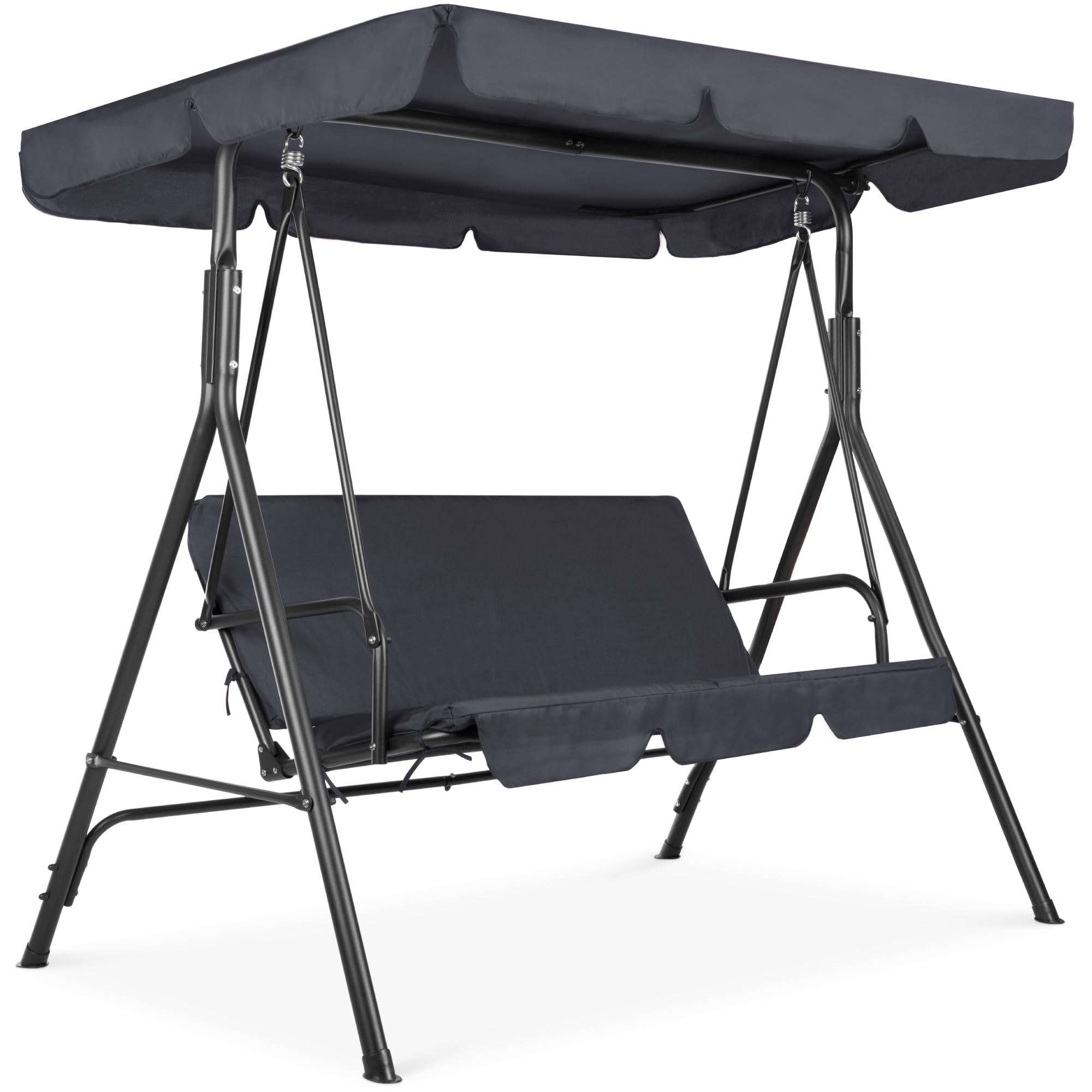 Best Choice Products 2-Person Outdoor Patio Swing Chair with Convertible Canopy - Adjustable Shade, Removable Cushions - Gray Hanging Glider Porch Bench for Garden, Poolside, Backyard - Perfect for Relaxing, Lounging & Outdoor Entertaining