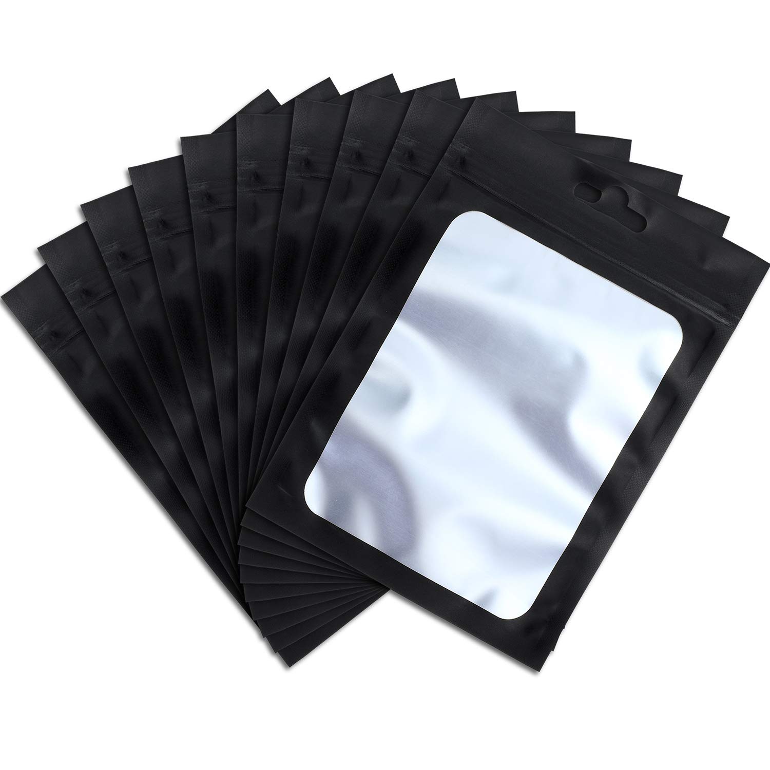 100-Pack Smell Proof Mylar Bags with Resealable Zipper & Clear Window - Holographic Food Storage Bags for Lip Gloss, Jewelry, Eyelash Packaging - Ideal for Small Business & Home Organization