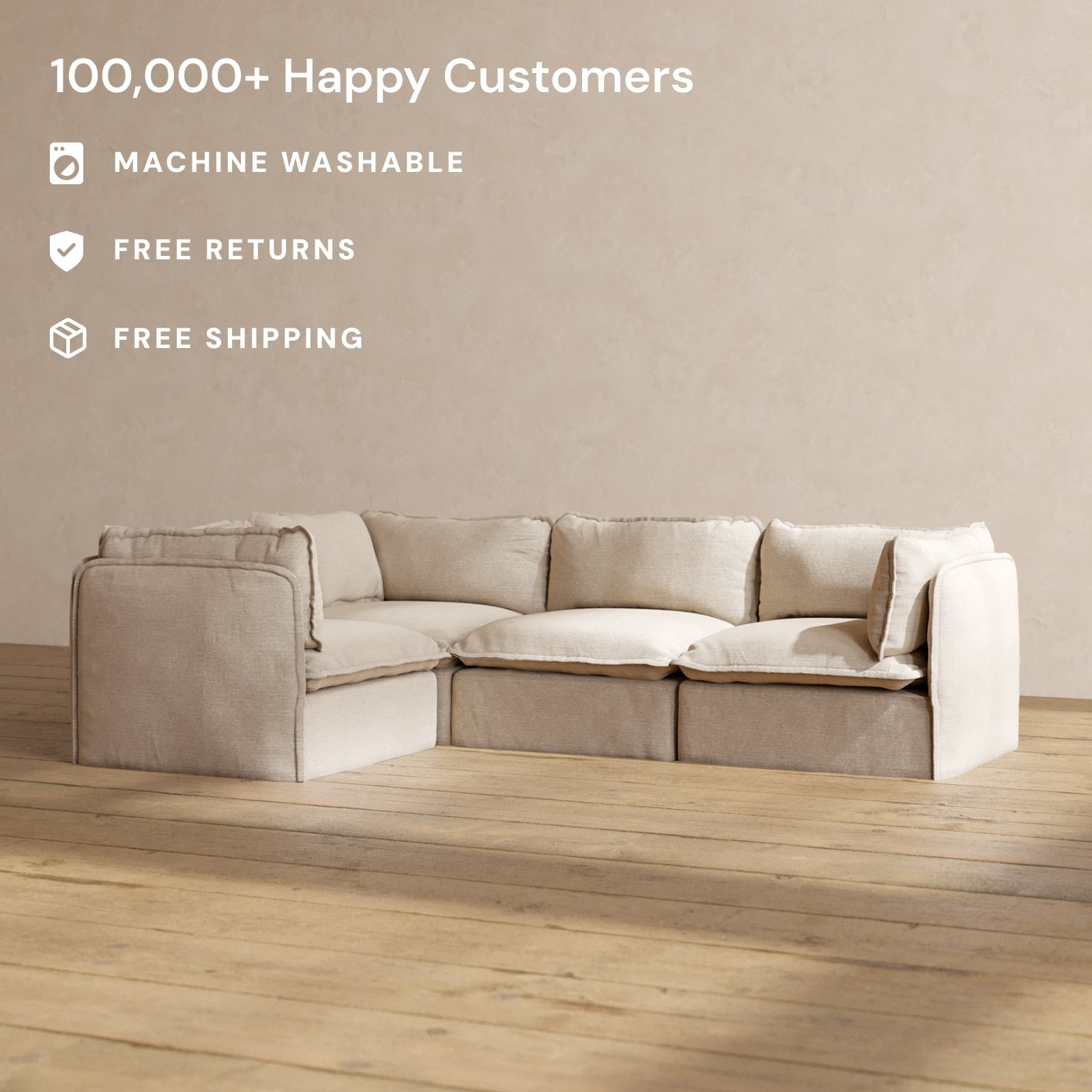Premium Modular 4-Seater Corner Sectional Sofa in Oat - Luxe Performance Fabric for Living Room, Family Room & Lounge Areas
