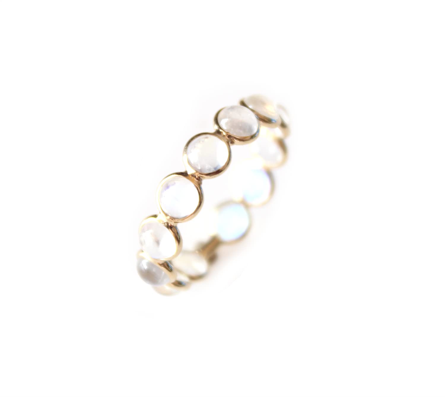 18K Solid Gold Rainbow Moonstone Ring - Natural Moonstone Cabochon Eternity Band - Size 5,6,7,8 - Perfect for Engagement, Wedding & Anniversary Gifts