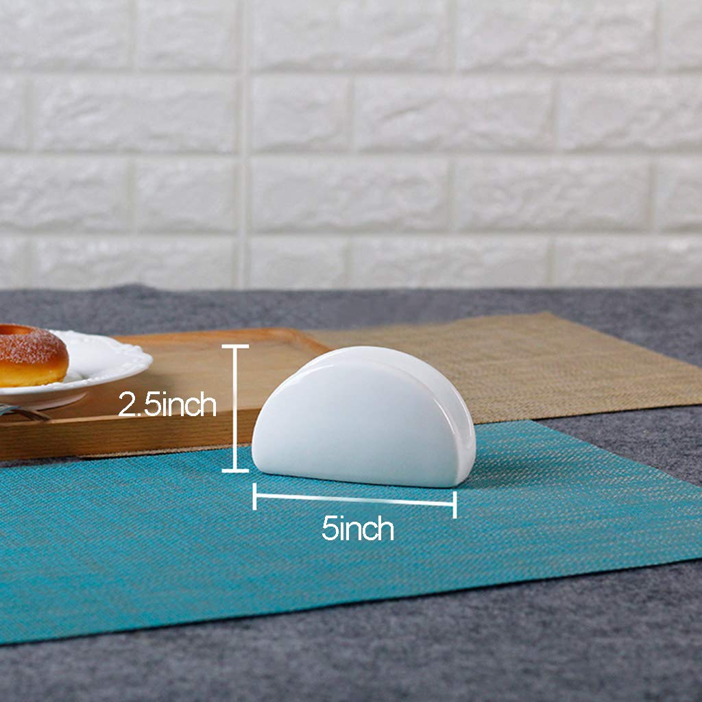 White Ceramic Embossed Napkin Holder - Elegant Paper Towel Stand for Dining Table Decor, Kitchen & Restaurant Use