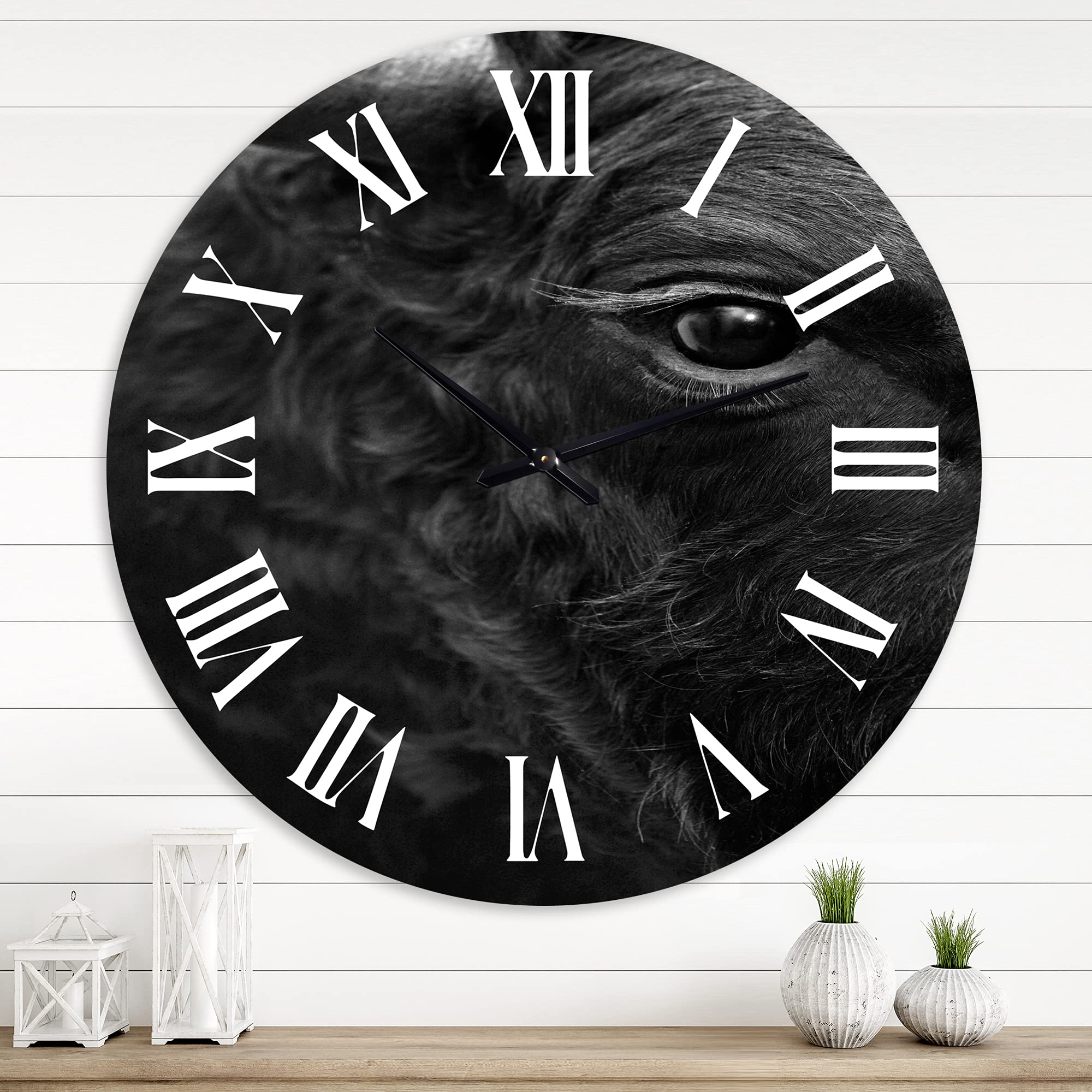 Farmhouse Wall Clock 'Detail of Eye of A Bull' - Large Rustic Animal Wall Clock for Living Room, Kitchen, Bedroom Decor - Perfect for Farmhouse, Country & Vintage Home Decor