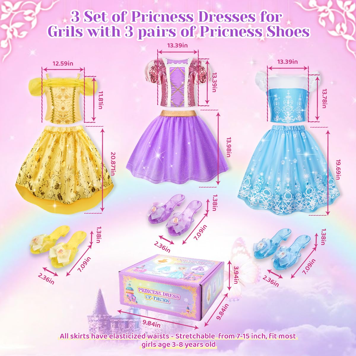 Meland Princess Dress Up Costume Set for Girls Ages 3-6 | Fairy Tale Pretend Play Outfit with Crown & Shoes | Perfect Birthday Gift for Toddler Girls | Princess Tea Party, Dress Up Play & Birthday Celebration