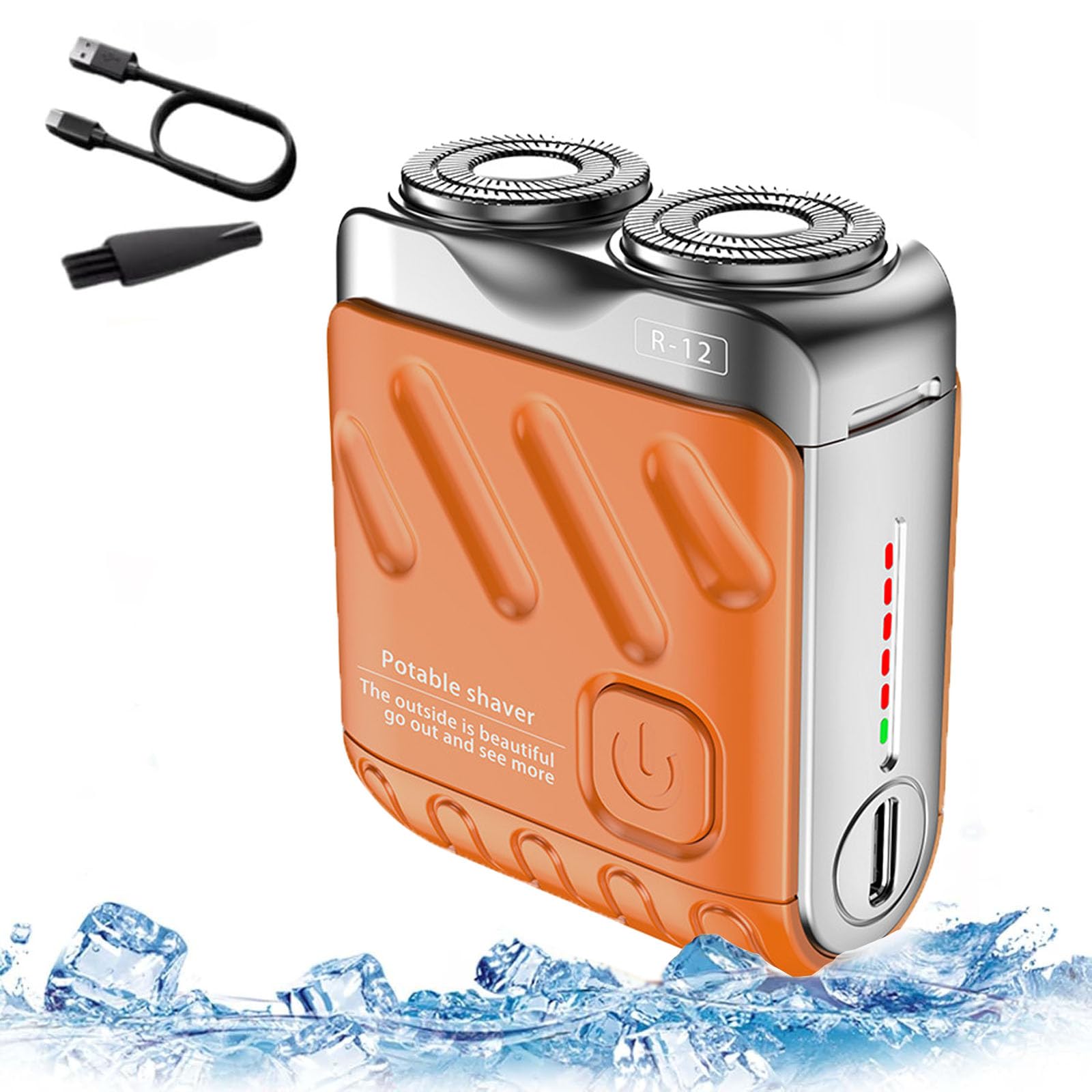 Portable Electric Shaver for Men - USB Rechargeable Travel Beard Trimmer with One-Button Operation & Long Battery Life - Compact Suitcase Design for Home & Travel Use (Orange) - Perfect for Business Trips, Gym Bags & Daily Grooming