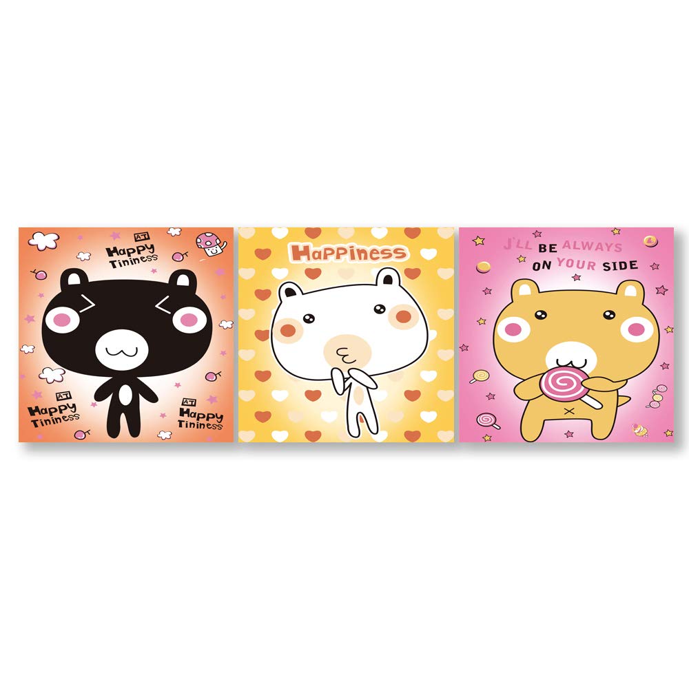 3 Panel Canvas Wall Art - Cartoon Kitty Painting for Bedroom & Living Room Decor