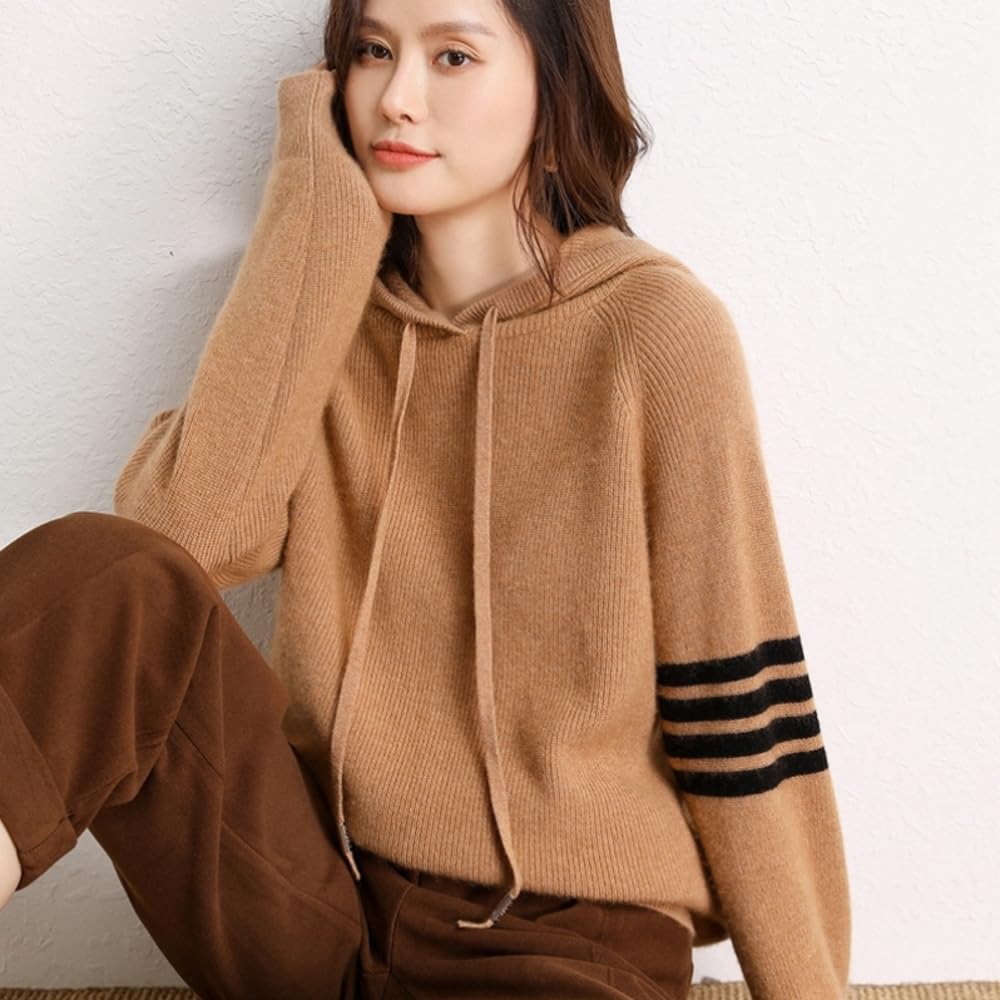 Premium Women's Long Sleeve Hoodie - Soft Cashmere & Wool Blend Pullover Sweater for Winter Warmth | Cozy Lounge Wear & Outdoor Activities