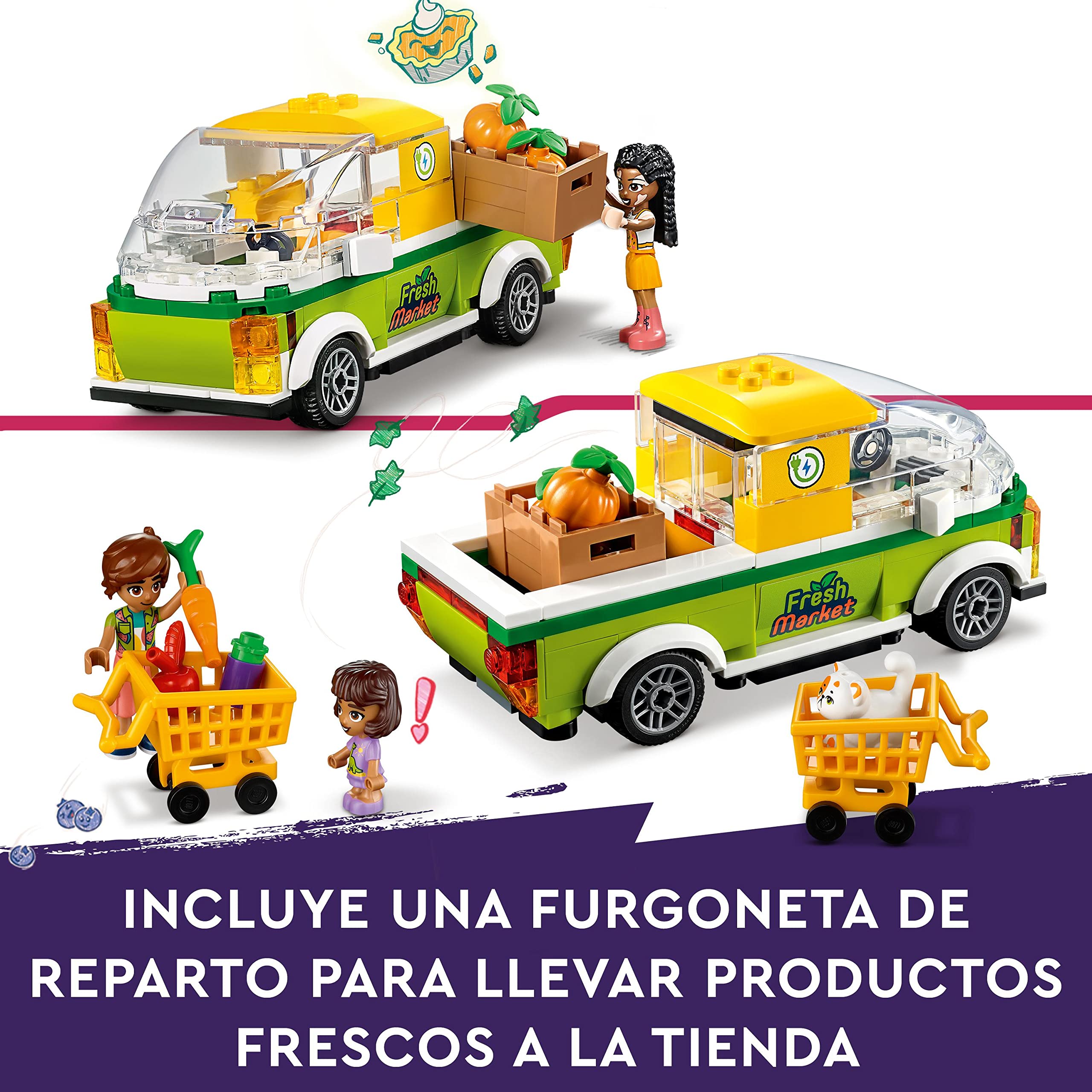 LEGO 41729 Friends Organic Supermarket Toy Set with Shopping Carts & Truck, 4 Mini Dolls & Characters for Kids Ages 8+ (2023 Edition) – Perfect for Pretend Play, Birthday Gifts & Creative Building Fun