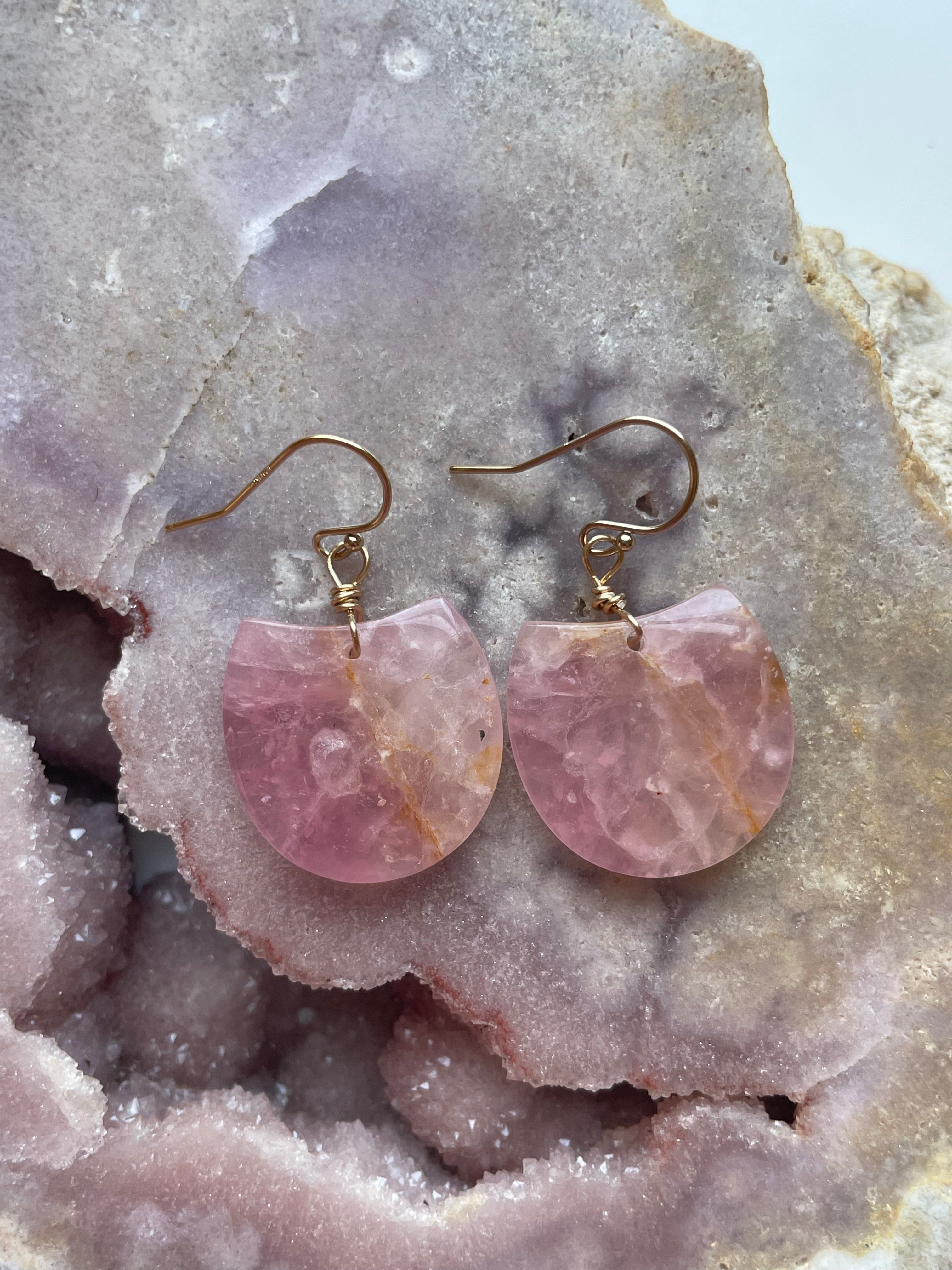 Rose Quartz Dangle Earrings - 14K Gold Filled Gemstone Jewelry for Women | Elegant Gift for Valentine's Day, Anniversary & Special Occasions