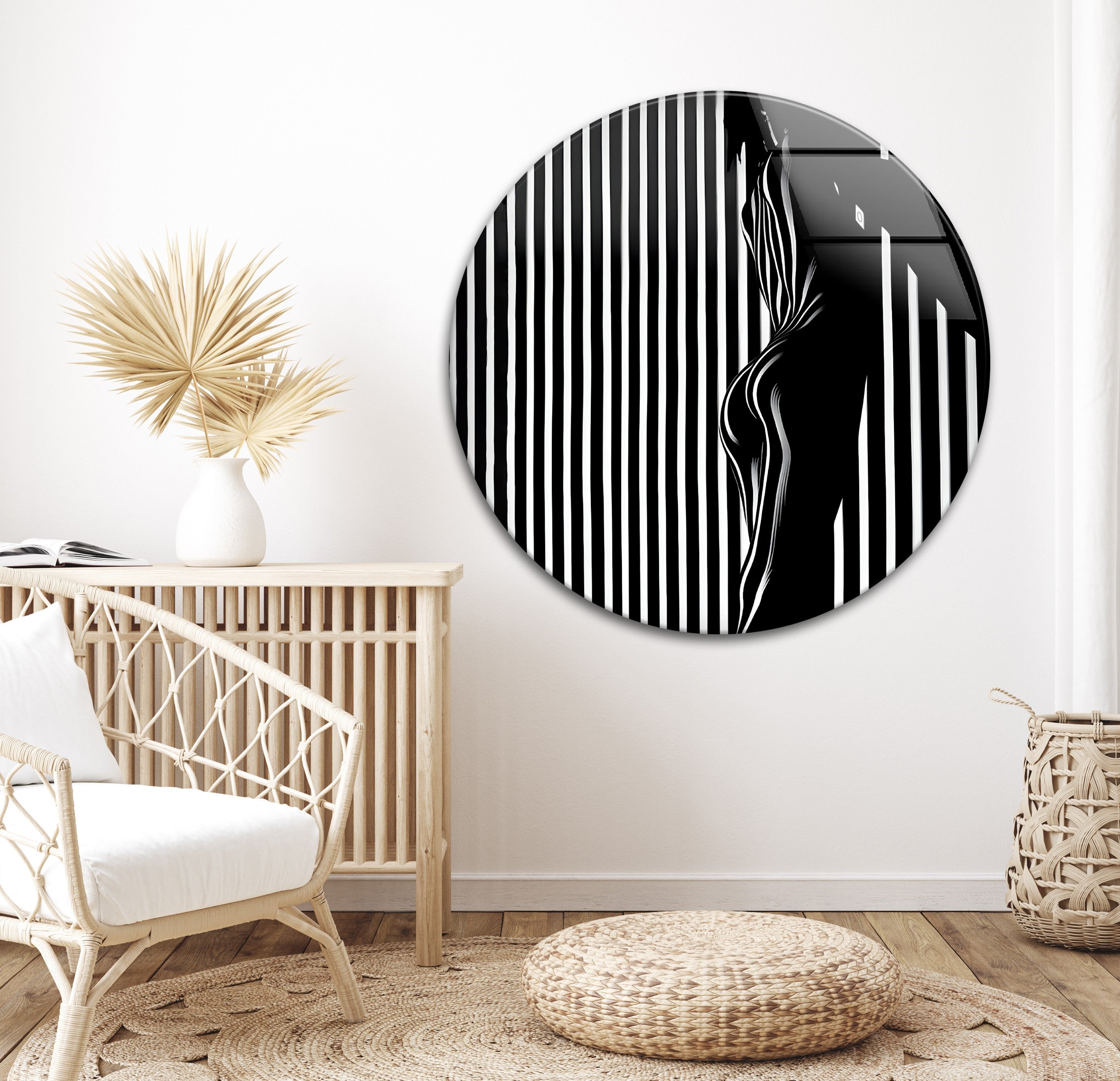 Abstract Silhouette Black and White Glass Wall Art - Modern Home Decor for Living Room, Bedroom & Office