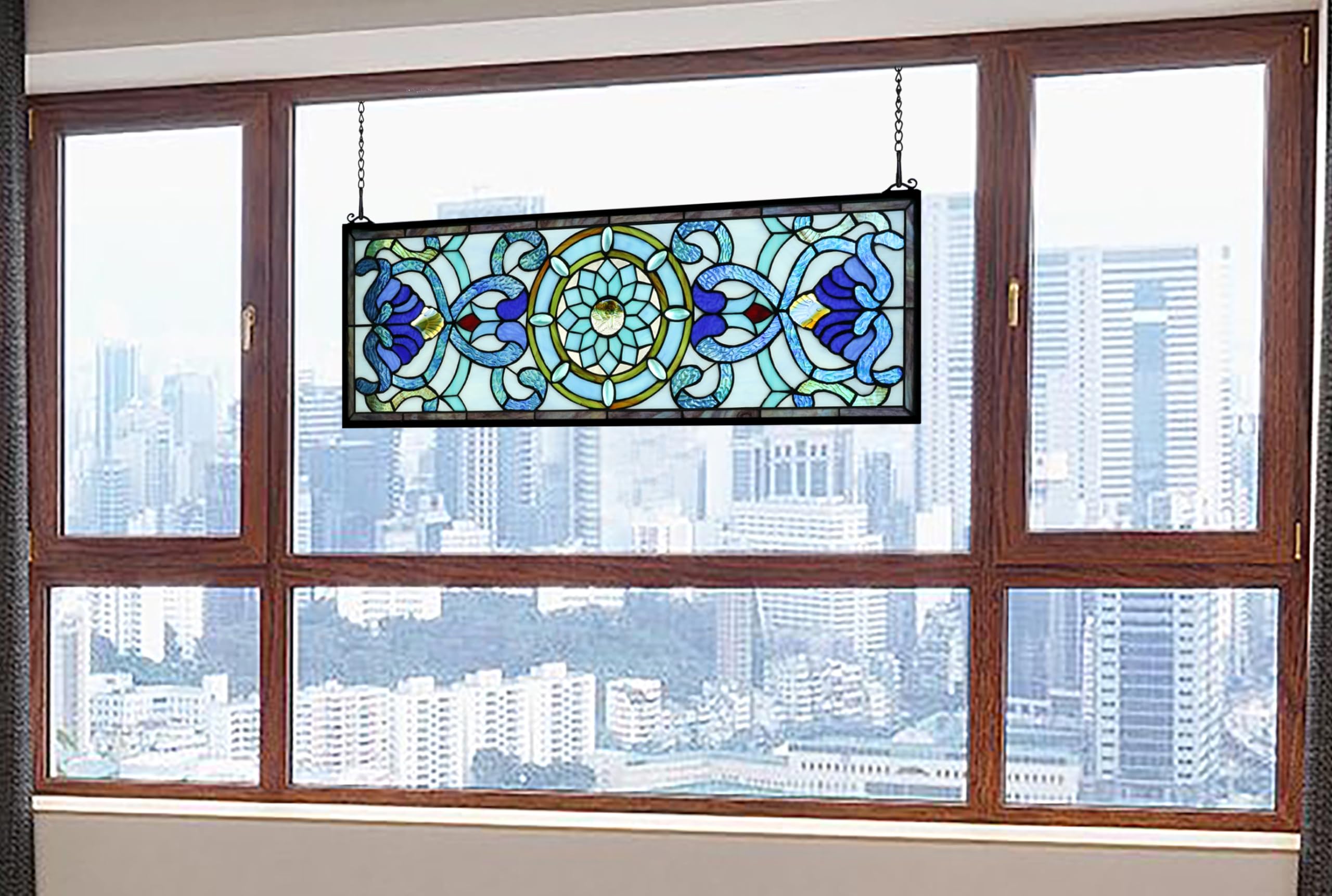 Yogoart Extra Large Horizontal Blue Victorian Stained Glass Window Panels (30