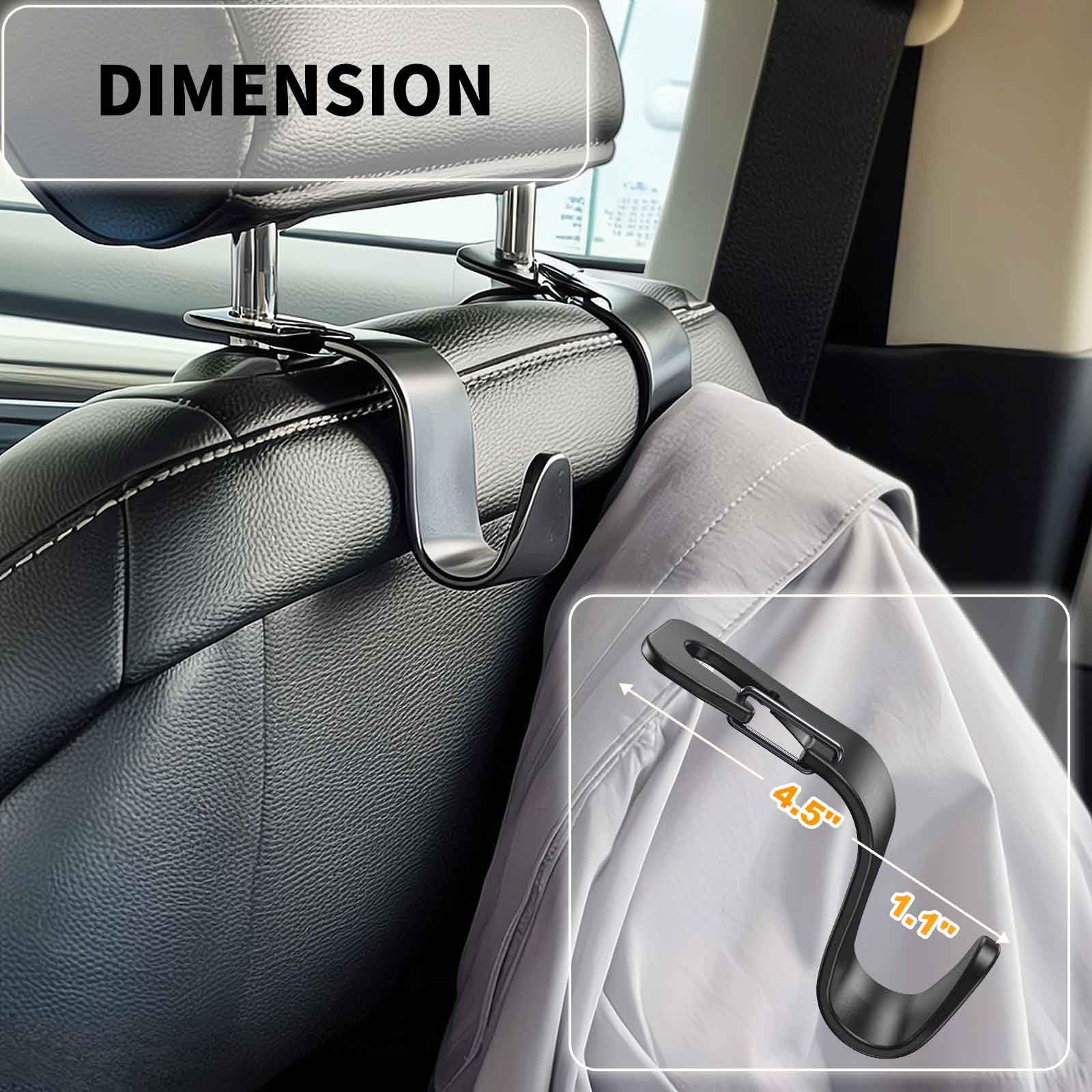 Car Seat Headrest Hooks with Quick-Release Clip - 4 Pack Heavy Duty Bag Hangers for Purses, Groceries, Backpacks & Jackets - Perfect for Road Trips, Shopping & Daily Commute