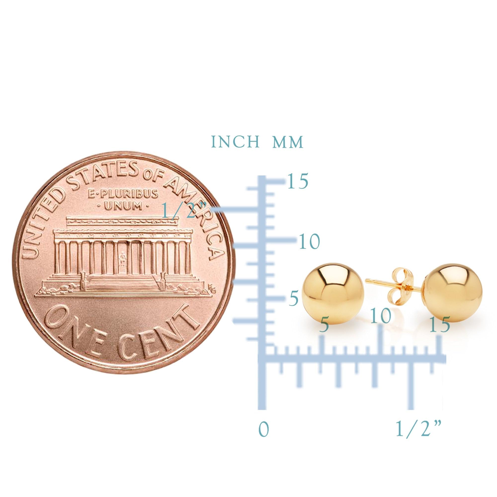 10K Yellow Gold Ball Stud Earrings for Women - Classic Round Diamond Stud Earrings for Everyday Wear, Gift & Special Occasions
