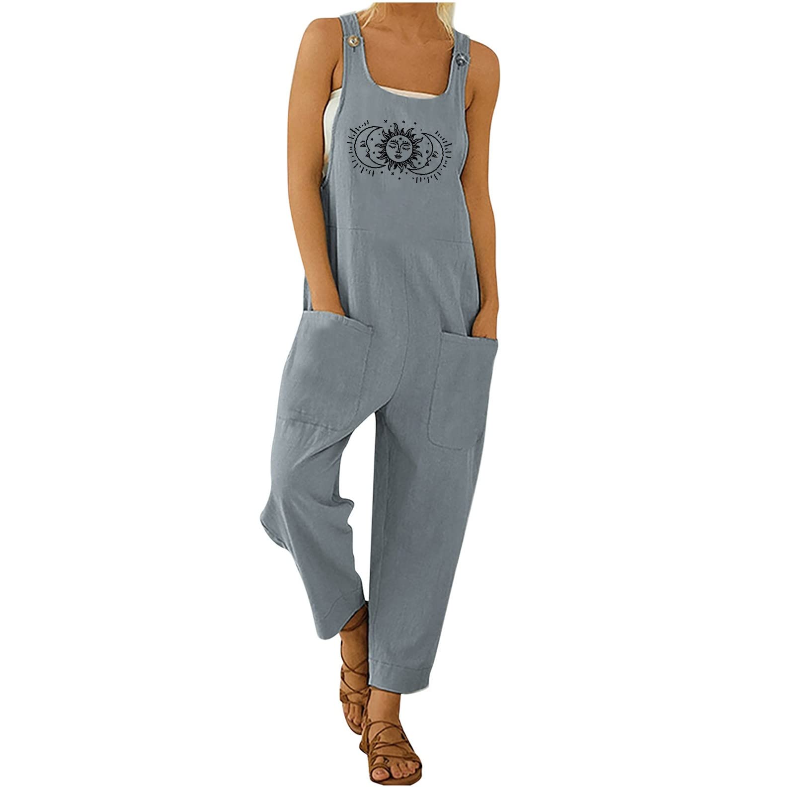 Zainafacai Women's Sleeveless Overalls - Adjustable Straps, Pockets, Lightweight & Casual Jumpsuit Romper for Summer Outfits, Outdoor Activities & Travel
