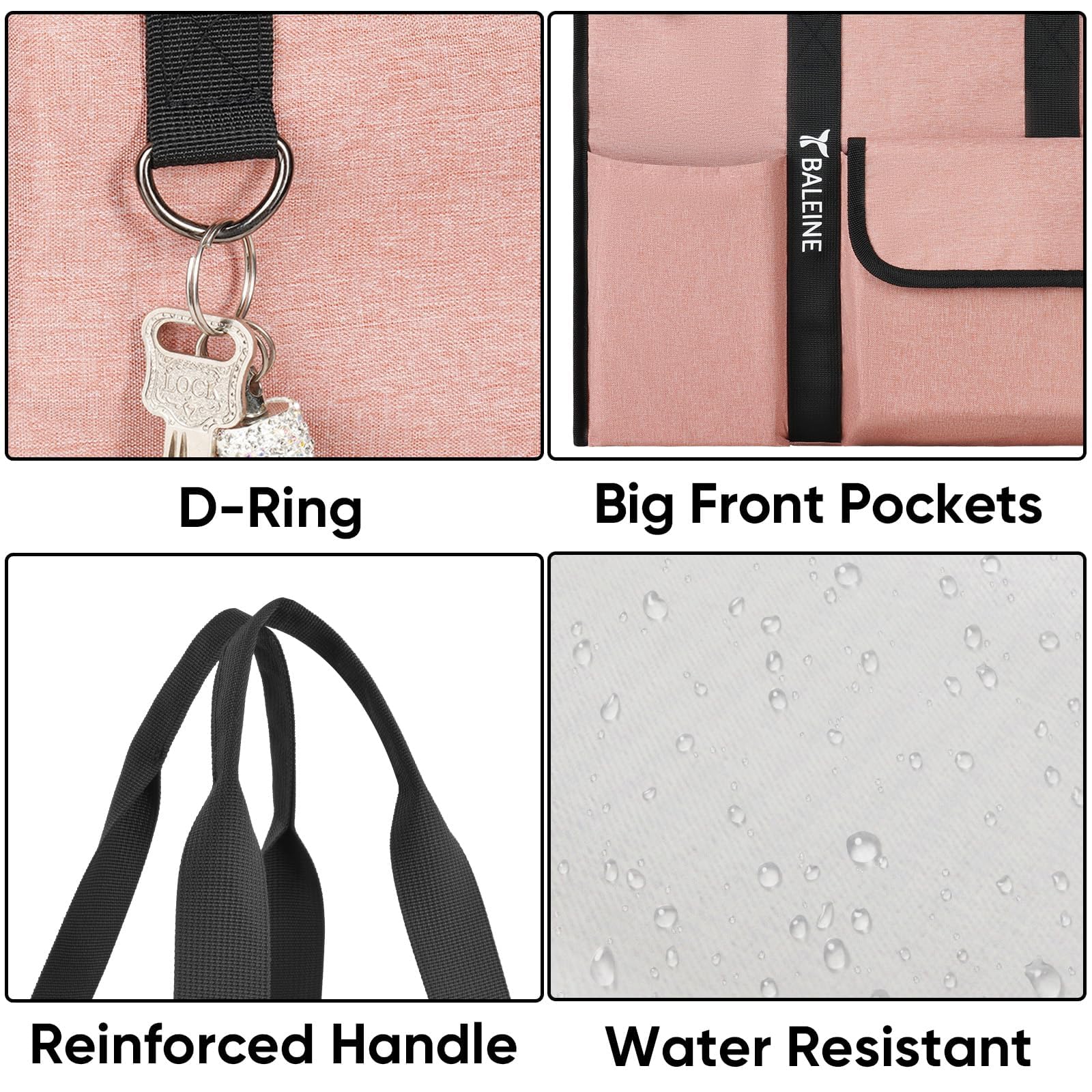 BALEINE Large Foldable Tote Bag with Reinforced Bottom & Pockets - Perfect for Nurses, Travel & Work
