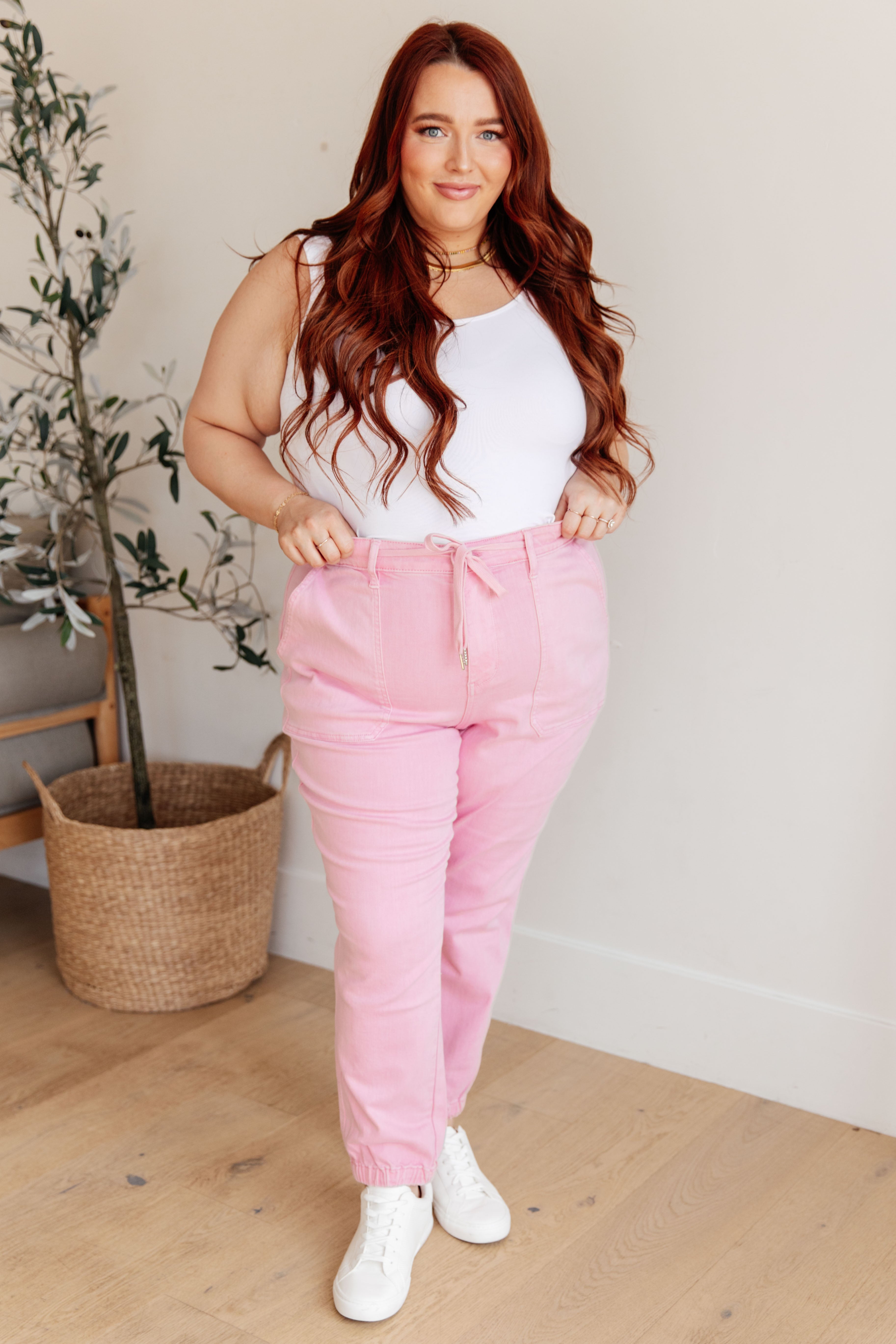 Regina High Rise Garment Dyed Denim Jogger Pants for Women - Comfortable Stretch Casual Pants for Everyday Wear, Running Errands & Lounging
