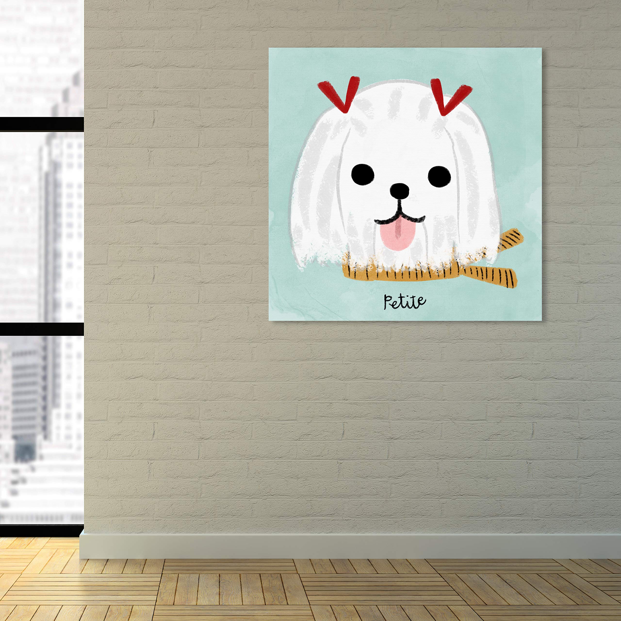 Oliver Gal Artist Co. 'Petite Maltese' Animal Wall Art Canvas Print - 30x30 Inch Green & White Modern Home Decor for Living Room, Bedroom, or Office