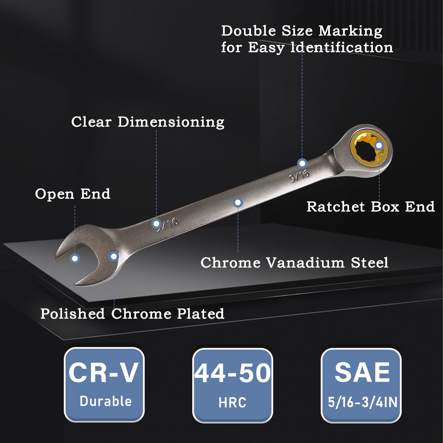 7Pcs Ratcheting Combination Wrench Set - SAE 5/16