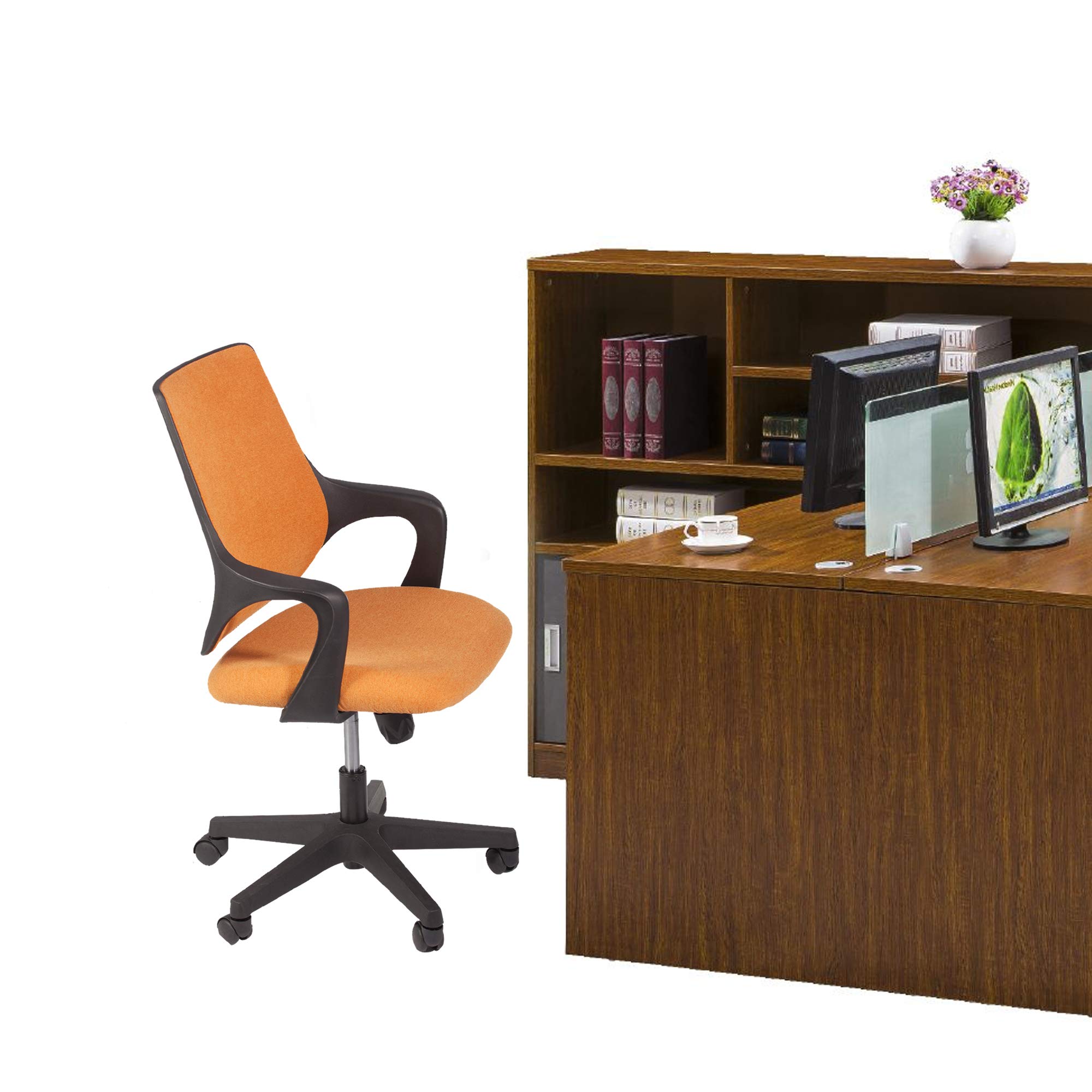 Ergonomic Mid Back Office Chair - Adjustable Height, Swivel & Cuddle Back Design with Padded Seat for Home Office (Orange) - Perfect for Long Work Hours & Gaming Sessions