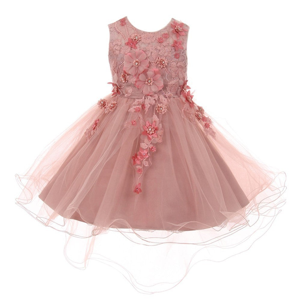Elegant Dusty Rose 3D Floral Appliques Hi-Low Junior Bridesmaid Dress for Big Girls - Size 8-12 | Perfect for Weddings, Prom, Formal Occasions & Special Events